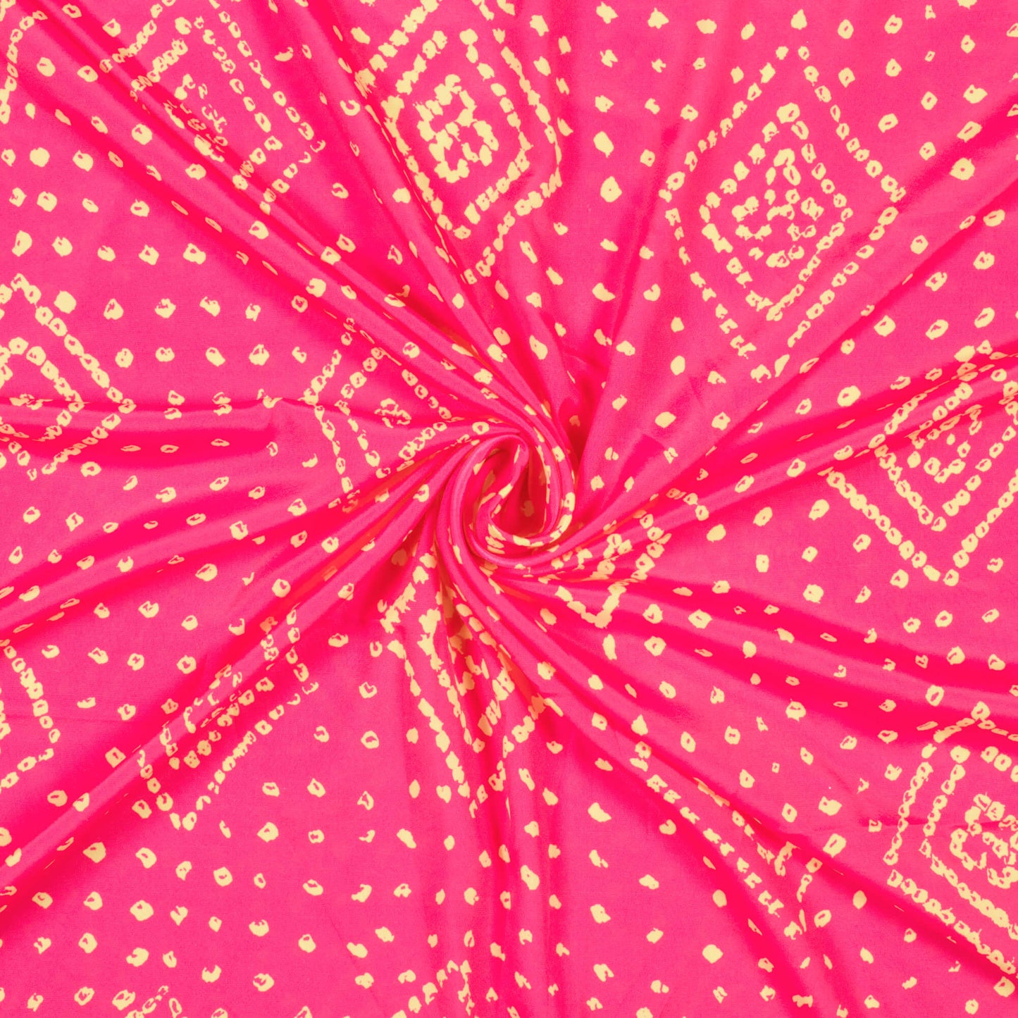 Cerise Pink And Cream Bandhani Pattern Digital Print French Crepe Fabric - Fabcurate