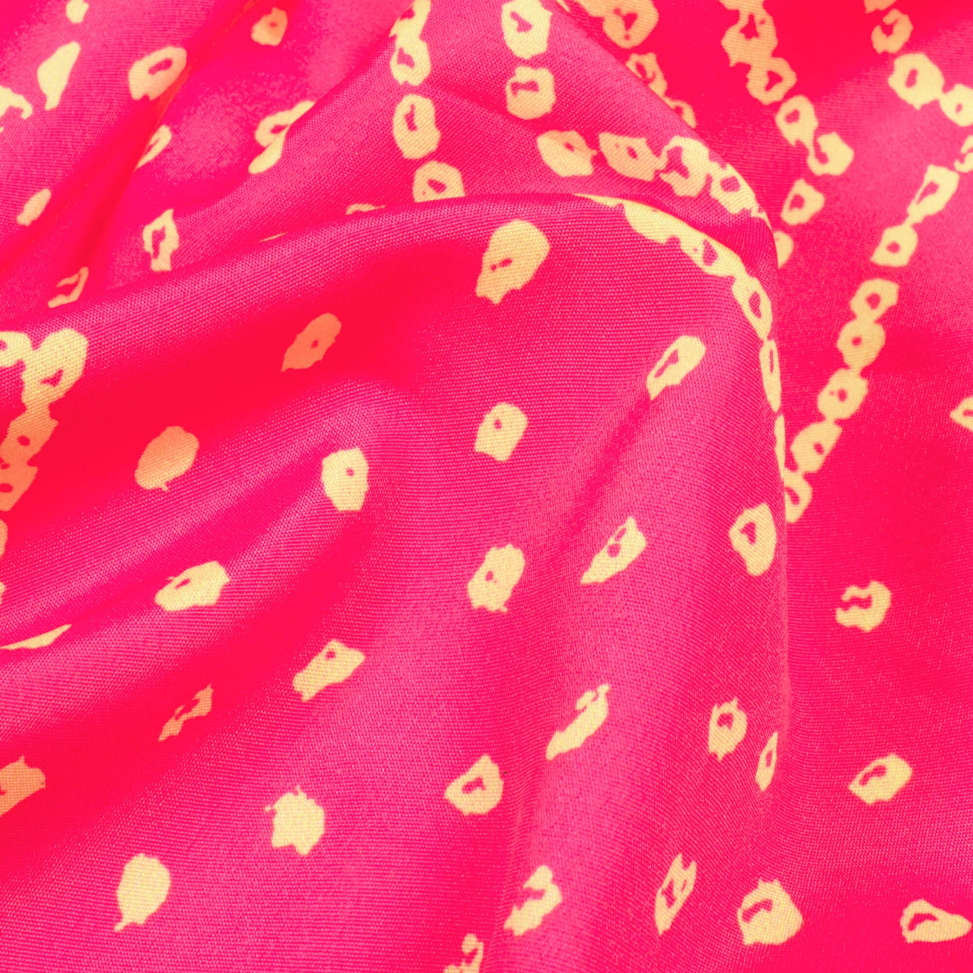 Cerise Pink And Cream Bandhani Pattern Digital Print French Crepe Fabric - Fabcurate