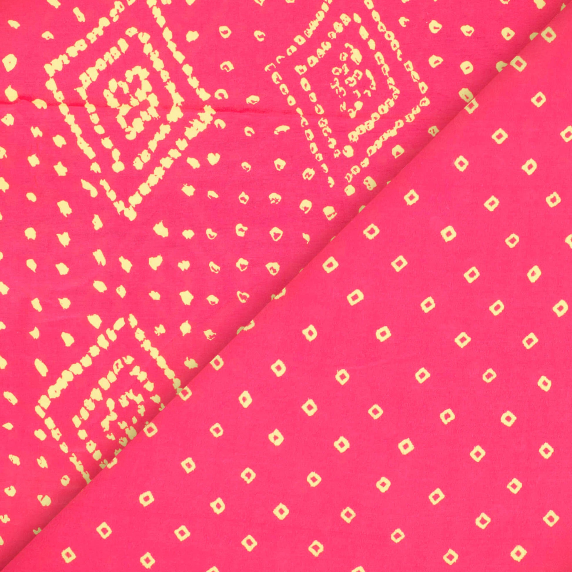 Cerise Pink And Cream Bandhani Pattern Digital Print French Crepe Fabric - Fabcurate