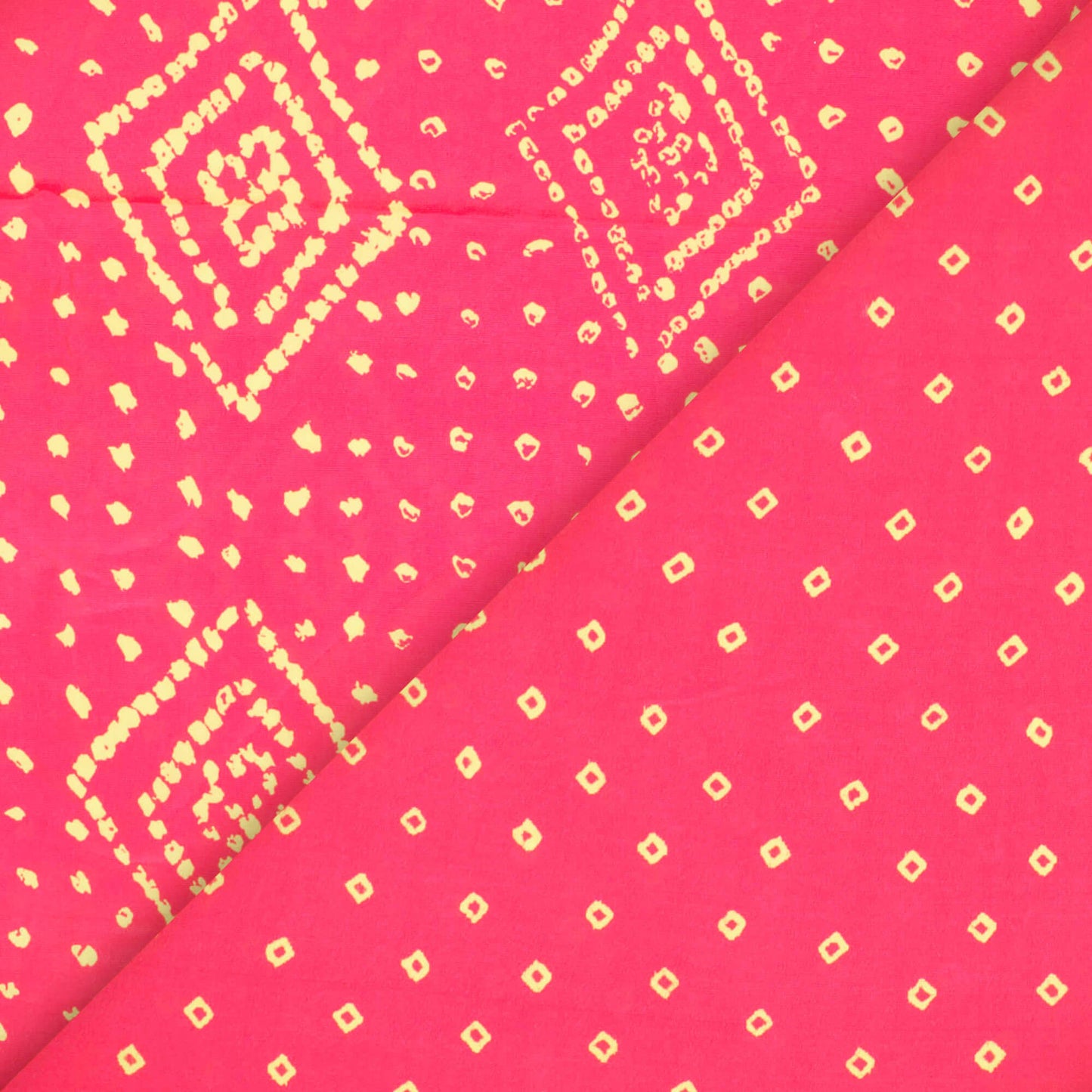 Hot Pink And Cream Bandhanii Pattern Digital Print Crepe Satin Fabric