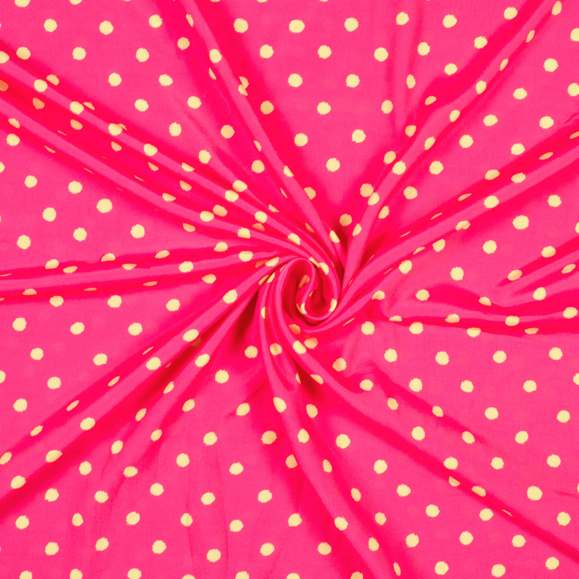 Cerise Pink And Cream Polka Dots Pattern Digital Print French Crepe Fabric - Fabcurate