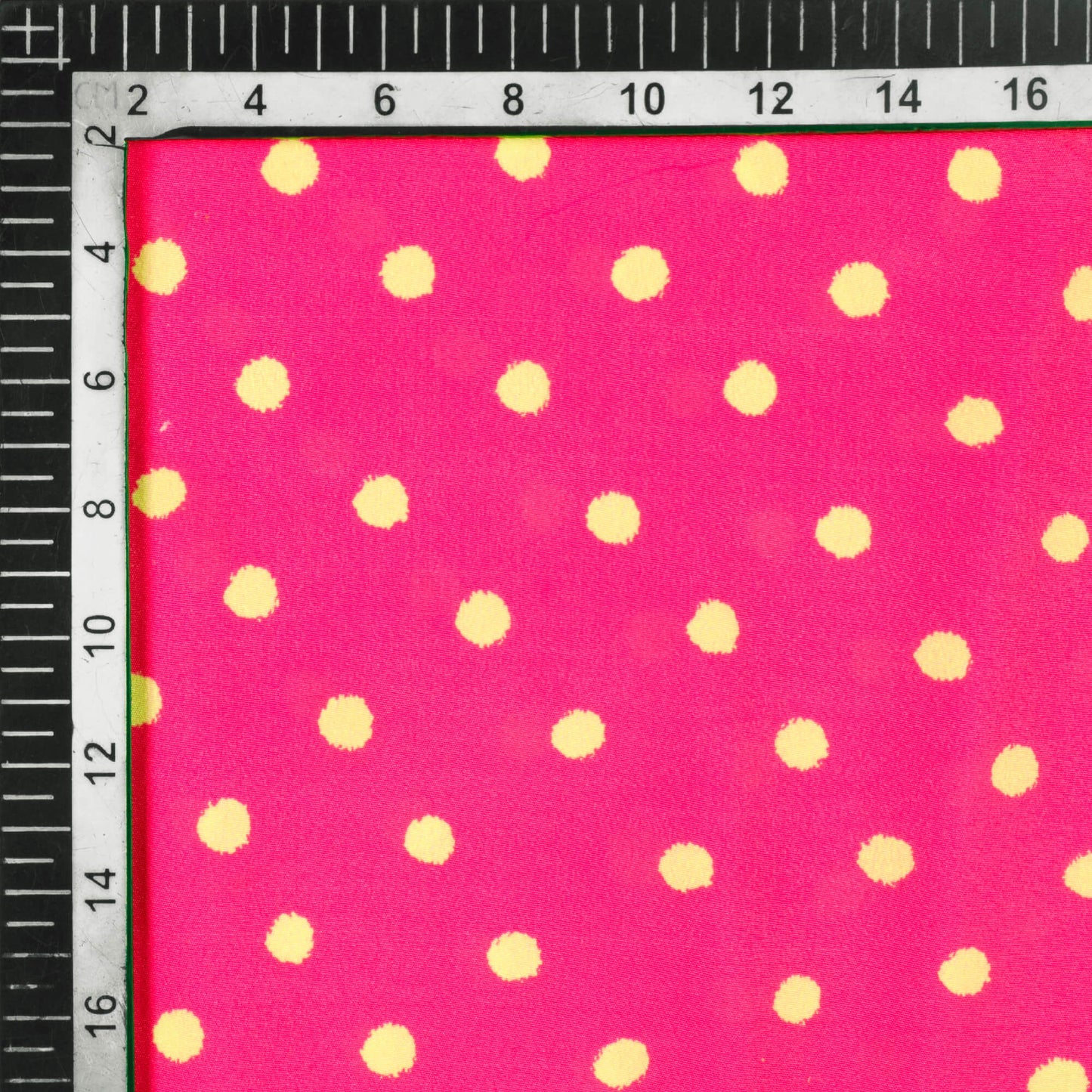 Cerise Pink And Cream Polka Dots Pattern Digital Print French Crepe Fabric - Fabcurate