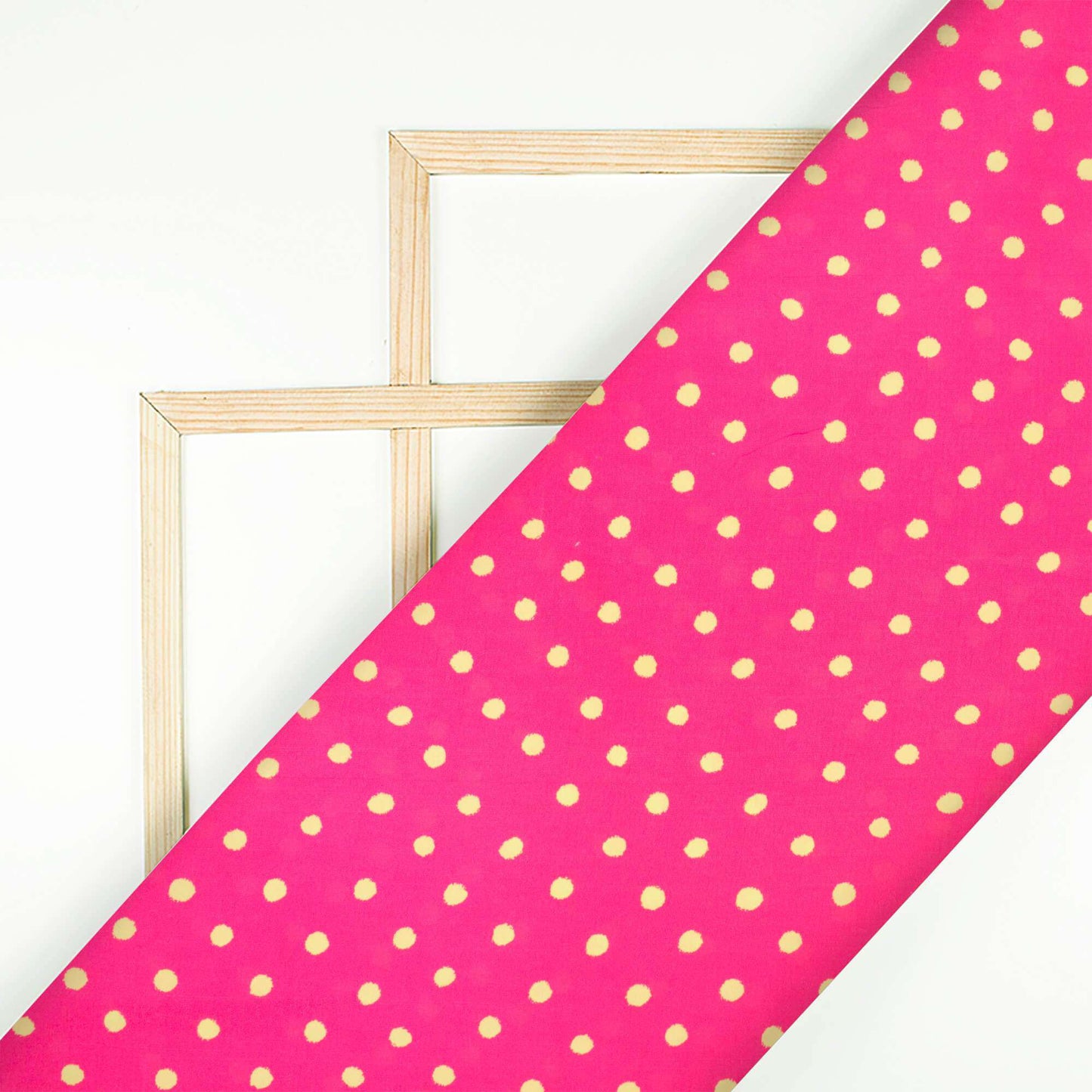 Cerise Pink And Cream Polka Dots Pattern Digital Print French Crepe Fabric - Fabcurate