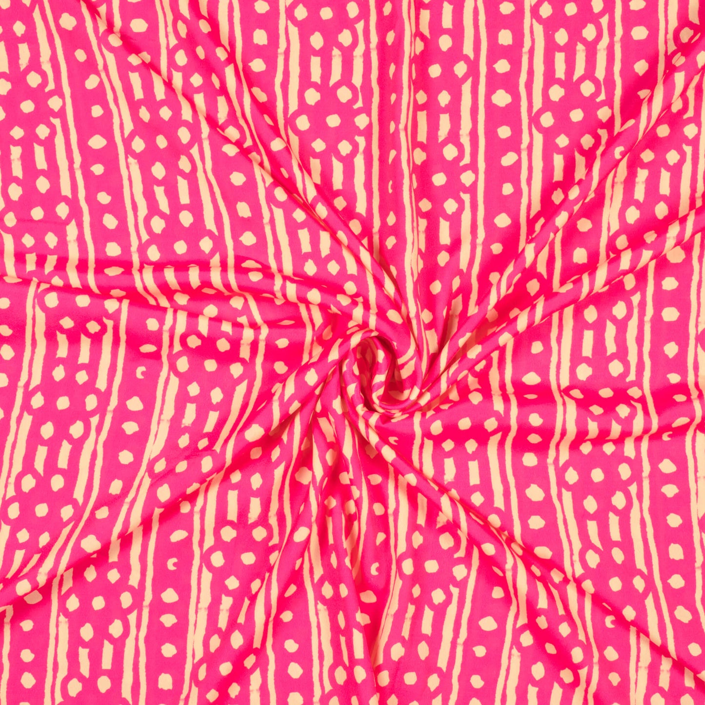 Cerise Pink And Cream Stripes Pattern Digital Print French Crepe Fabric - Fabcurate