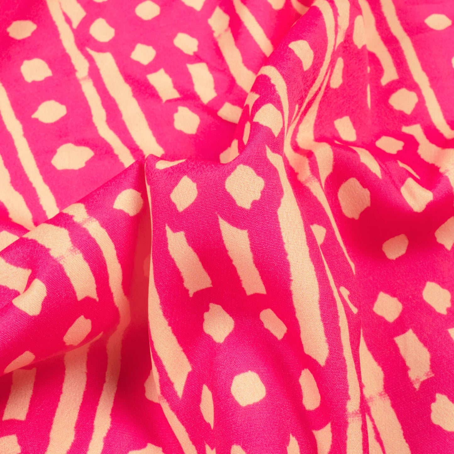 Cerise Pink And Cream Stripes Pattern Digital Print French Crepe Fabric - Fabcurate