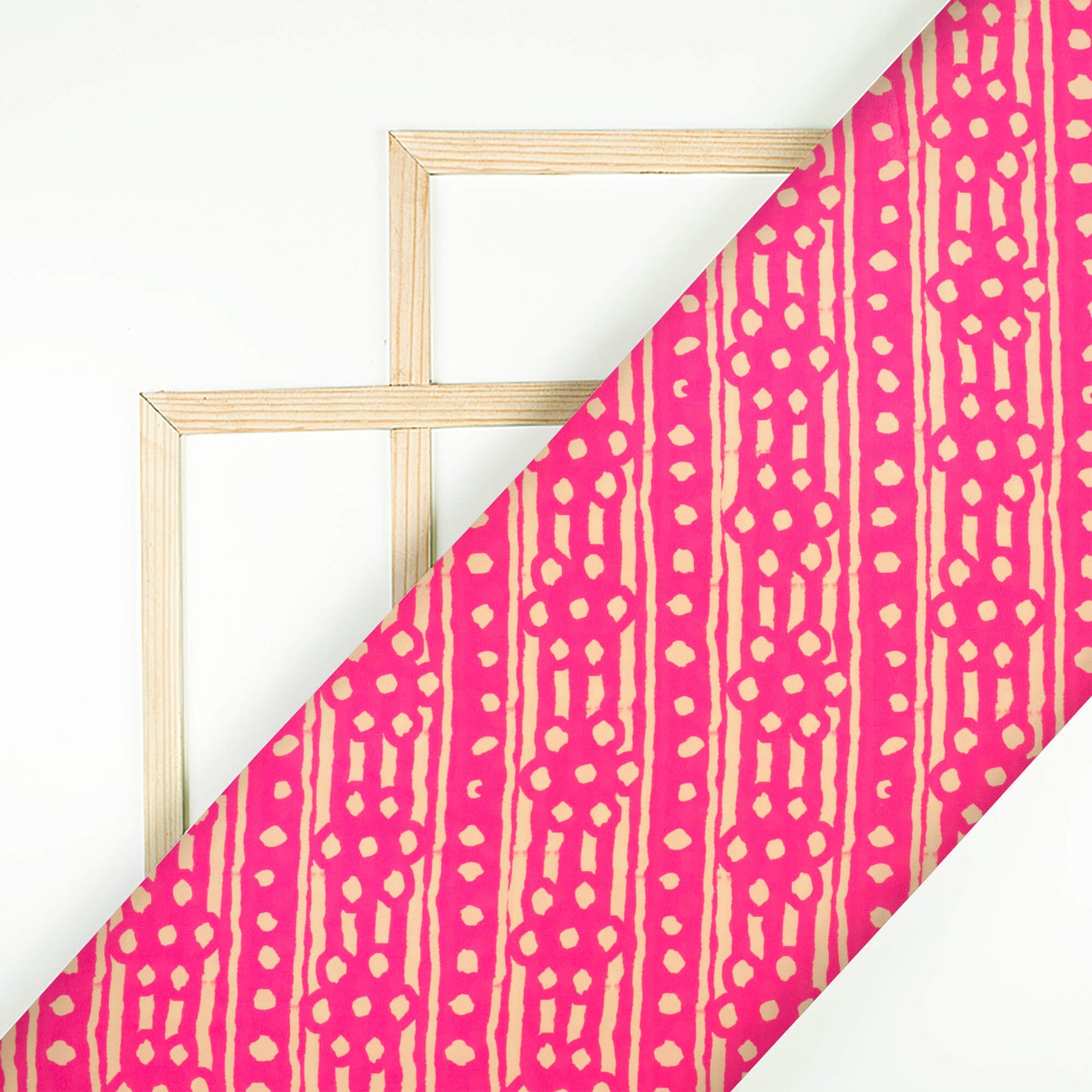 Cerise Pink And Cream Stripes Pattern Digital Print French Crepe Fabric - Fabcurate