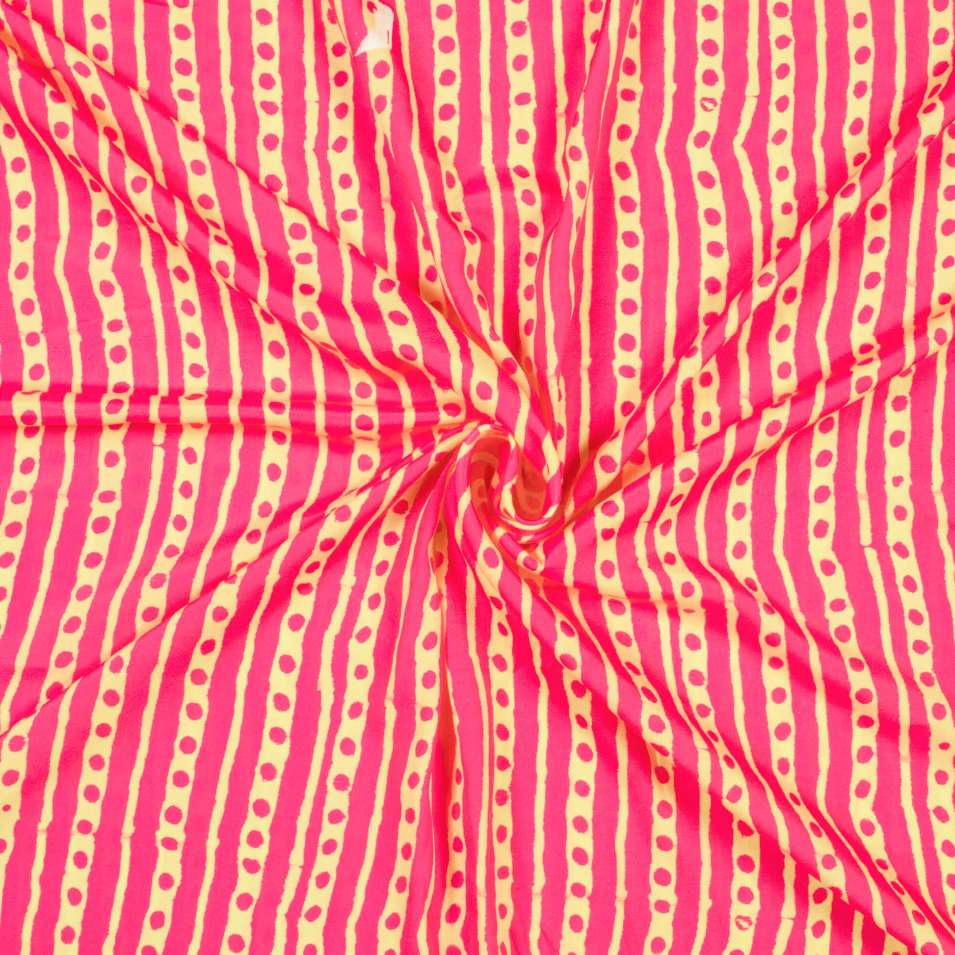 Cerise Pink And Cream Stripes Pattern Digital Print French Crepe Fabric - Fabcurate