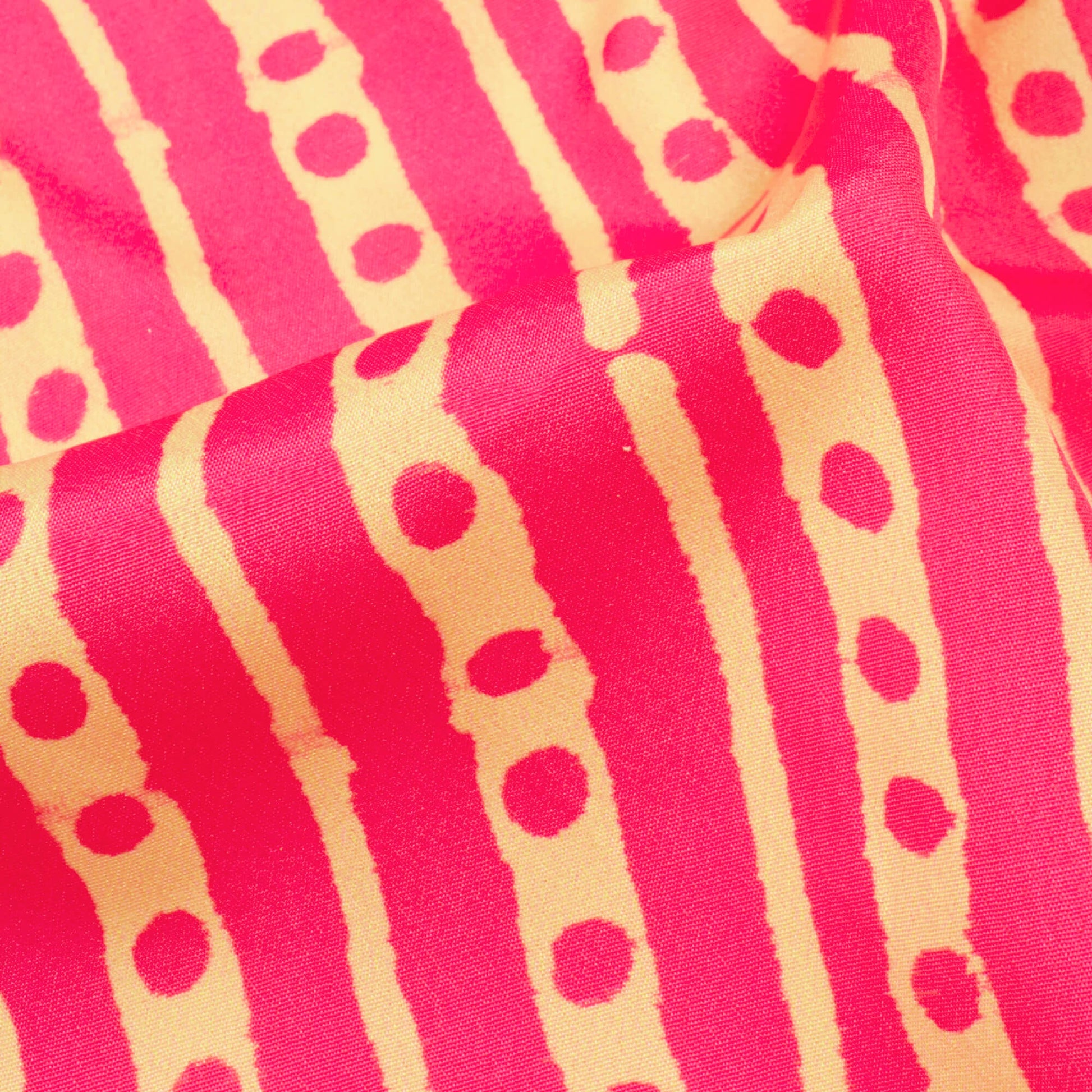 Cerise Pink And Cream Stripes Pattern Digital Print French Crepe Fabric - Fabcurate