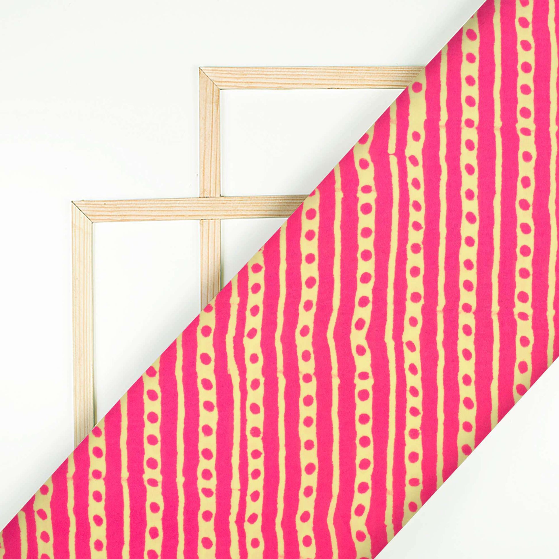 Cerise Pink And Cream Stripes Pattern Digital Print French Crepe Fabric - Fabcurate