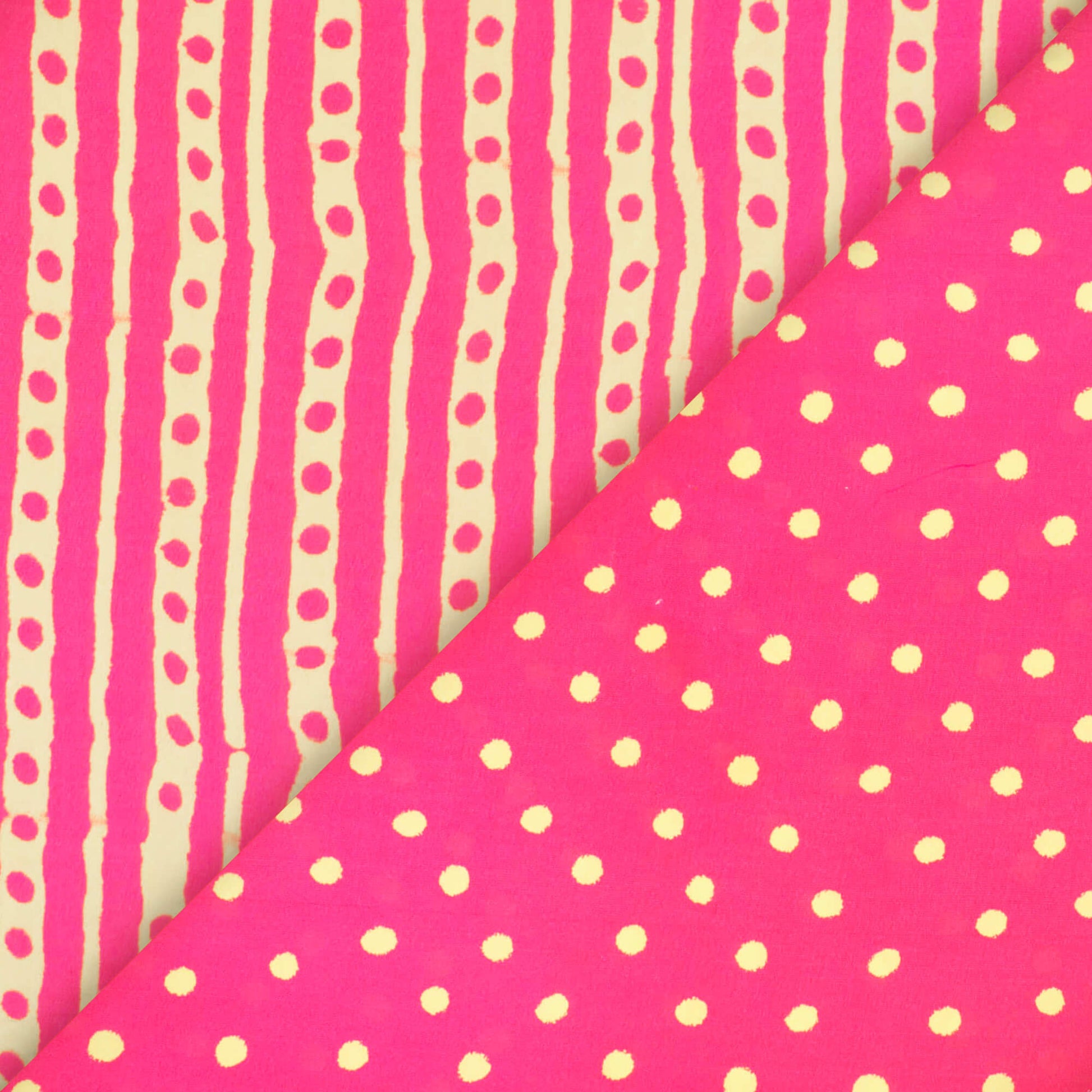 Cerise Pink And Cream Stripes Pattern Digital Print French Crepe Fabric - Fabcurate