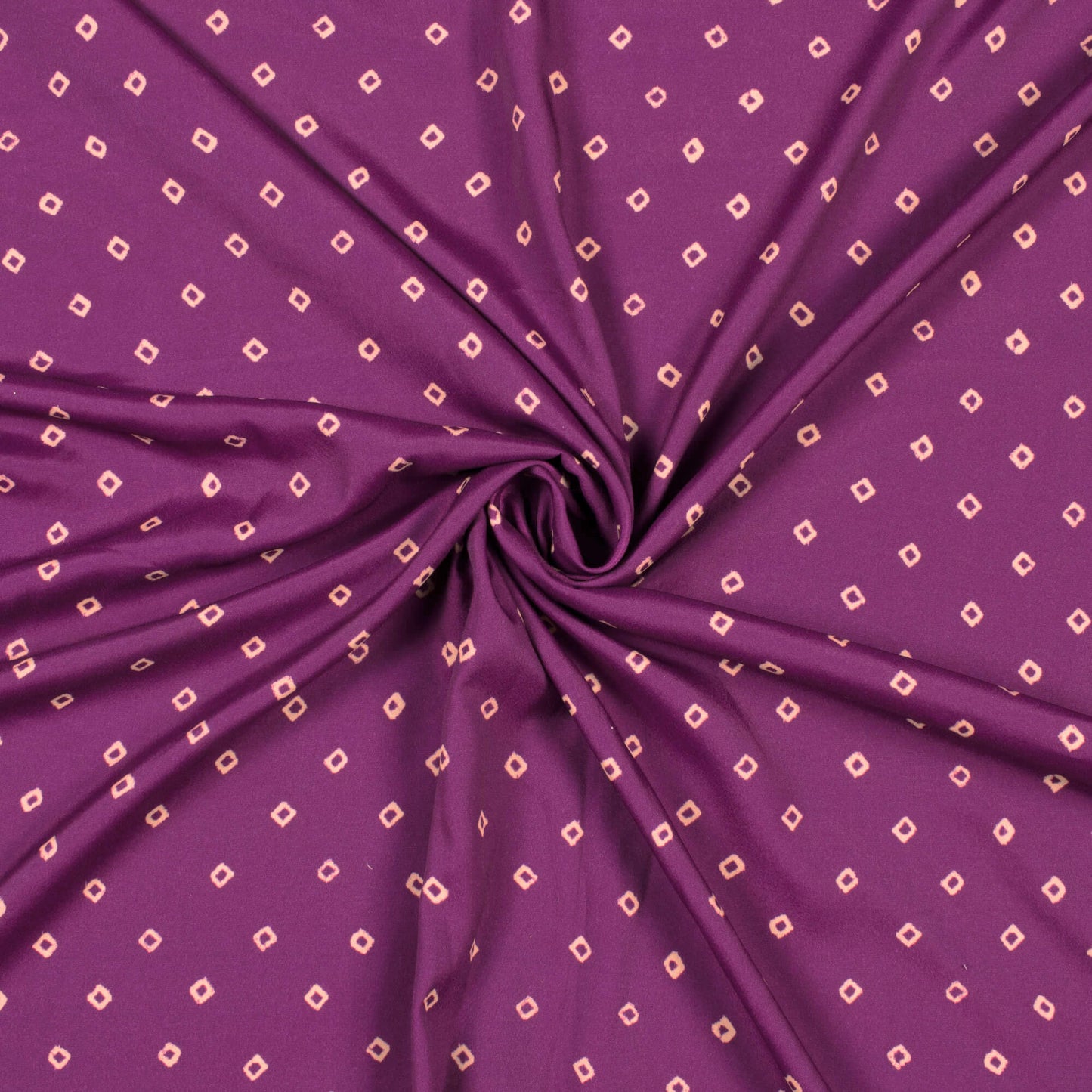 Purple And Cream Bandhanii Pattern Digital Print Crepe Satin Fabric