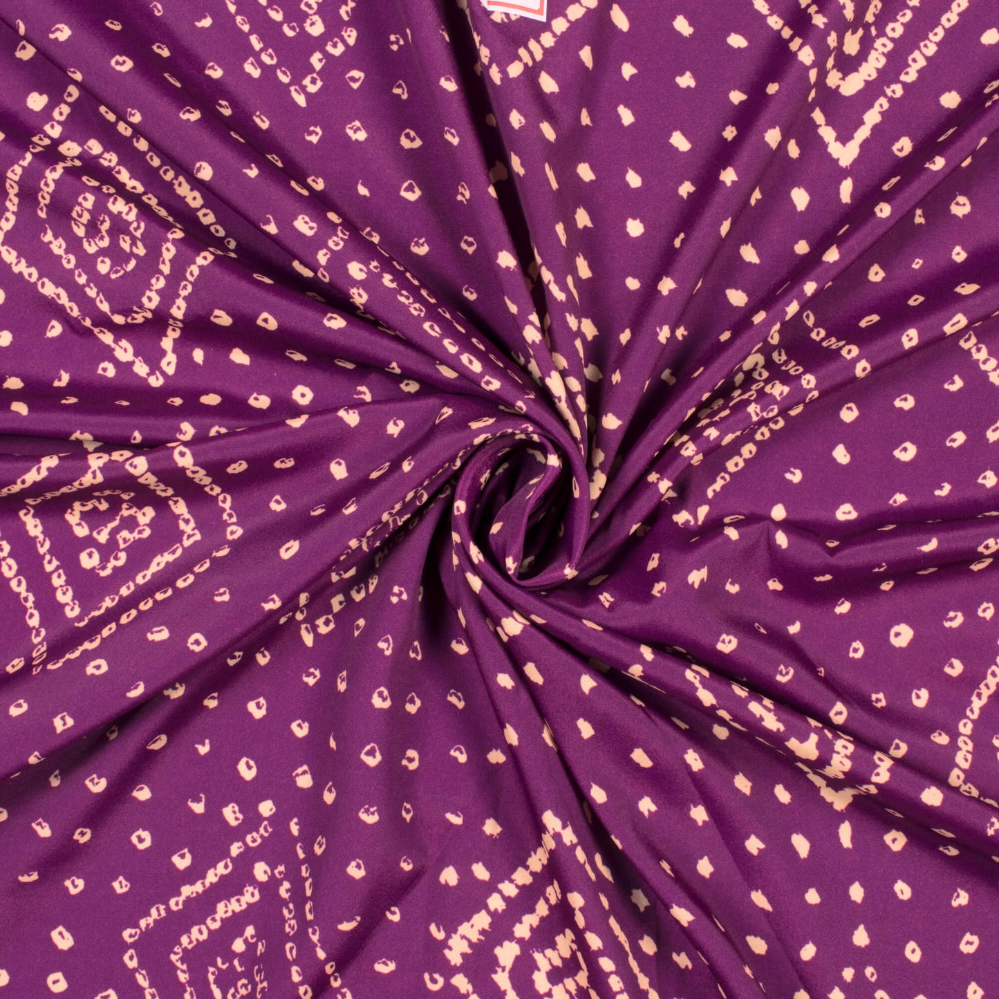 Purple And Cream Bandhani Pattern Digital Print French Crepe Fabric - Fabcurate