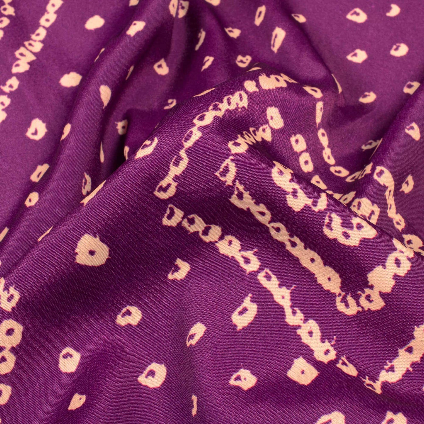 Purple And Cream Bandhani Pattern Digital Print French Crepe Fabric - Fabcurate