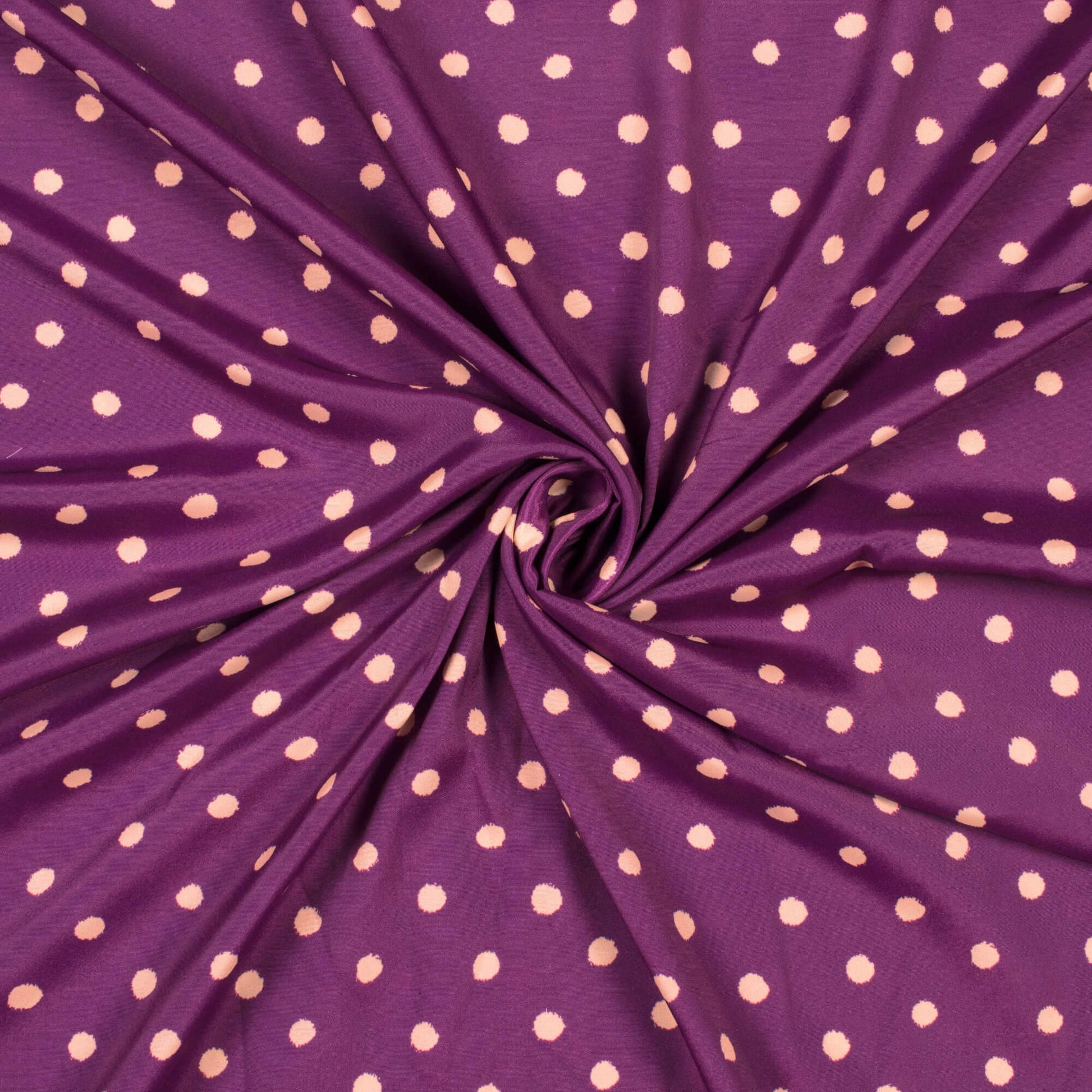 Purple And Cream Polka Dots Pattern Digital Print French Crepe Fabric - Fabcurate