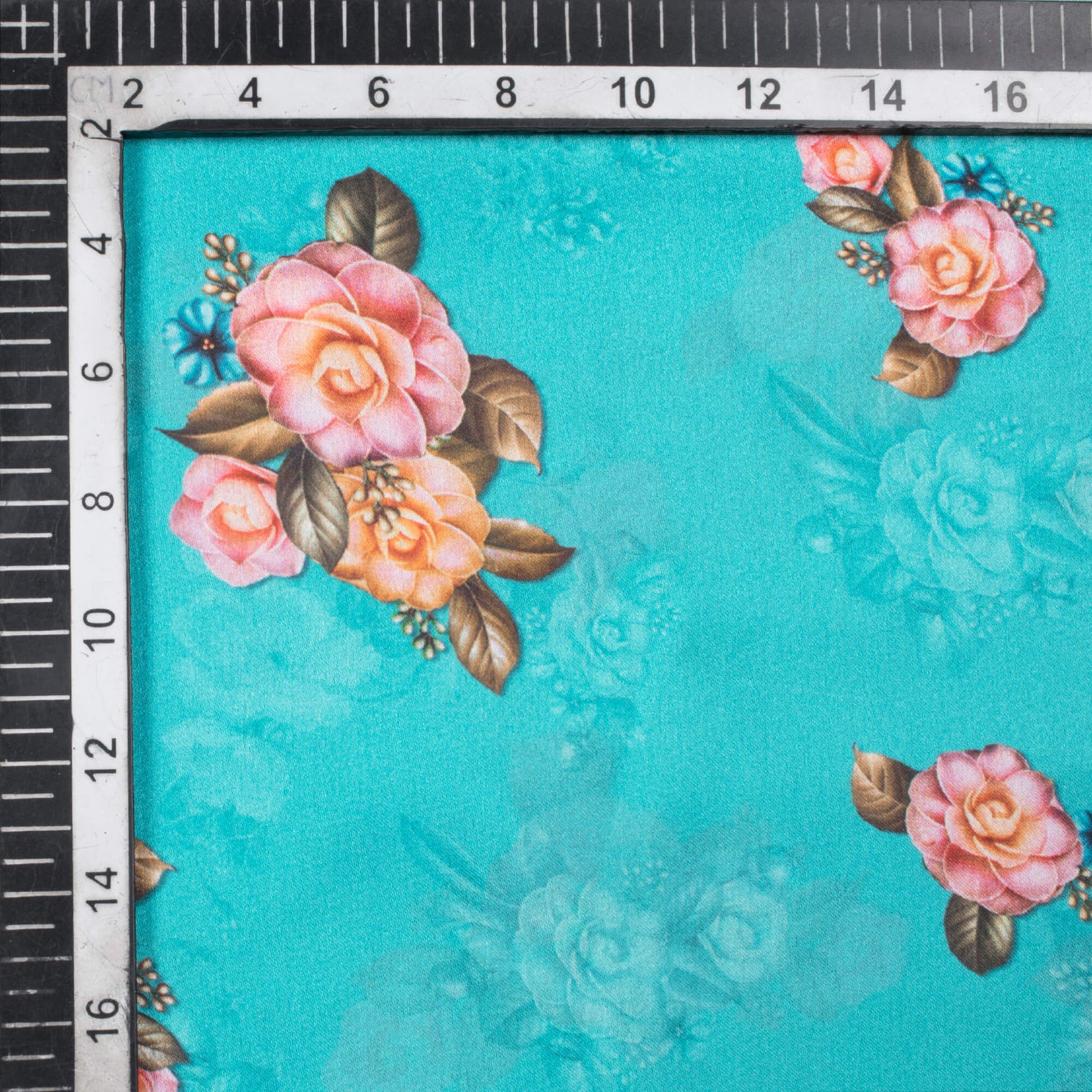 Ocean Blue And Purple Floral Pattern Digital Print Georgette Satin Fabric - Fabcurate