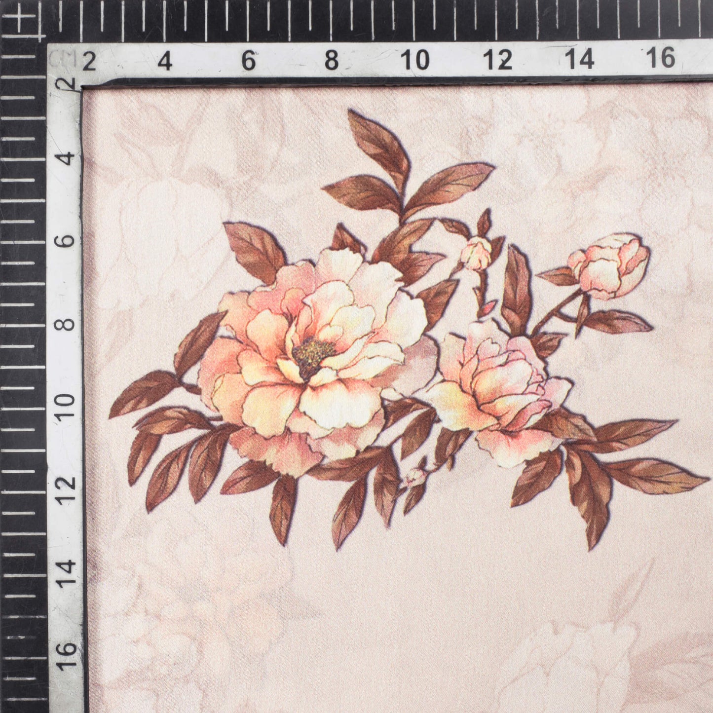Beige And Peach Floral Pattern Digital Print Georgette Satin Fabric