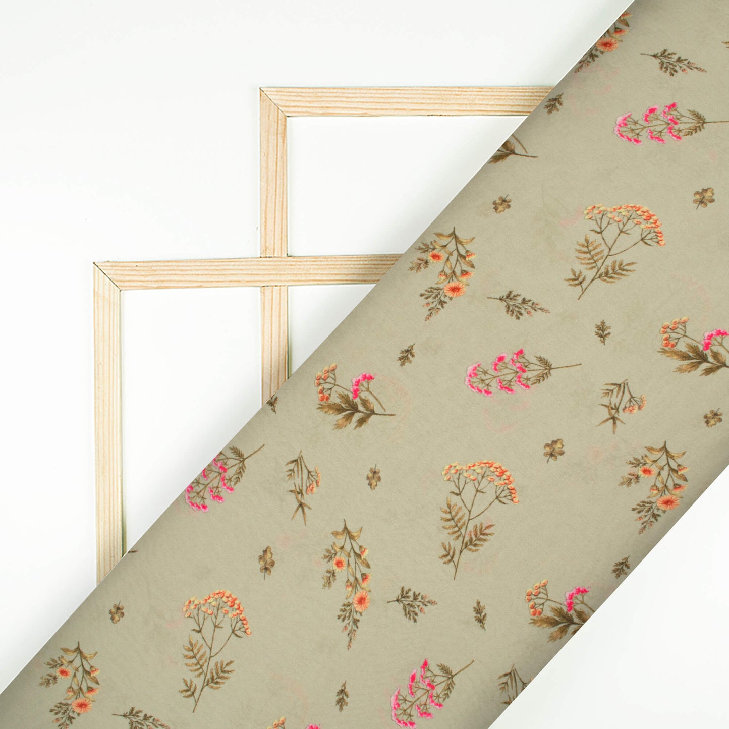 Pale Olive Green And Pink Floral Pattern Digital Print Georgette Satin Fabric