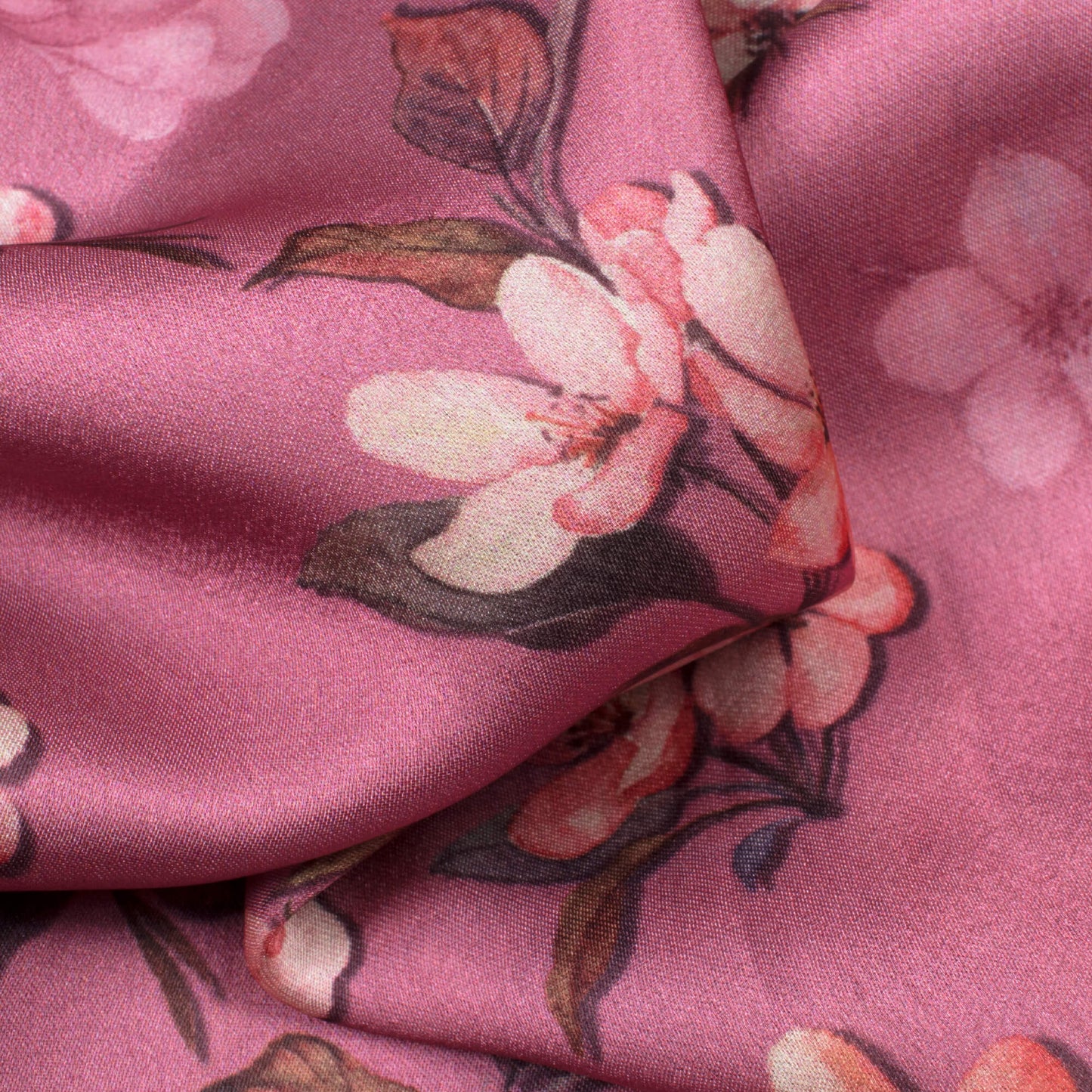 Pearly Purple And Rose Pink Floral Pattern Digital Print Georgette Satin Fabric - Fabcurate