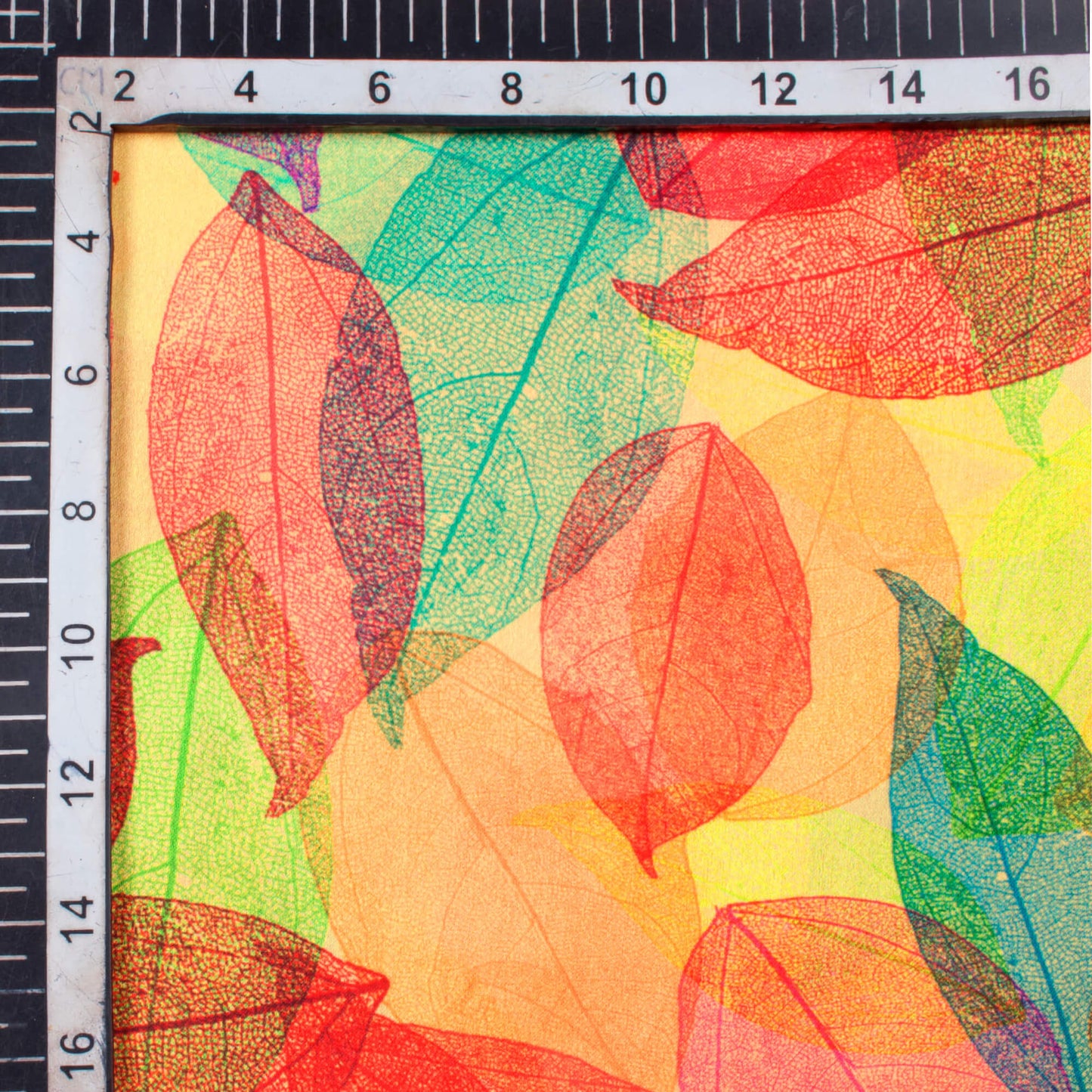Multi-Color Leaf Pattern Digital Print Georgette Satin Fabric