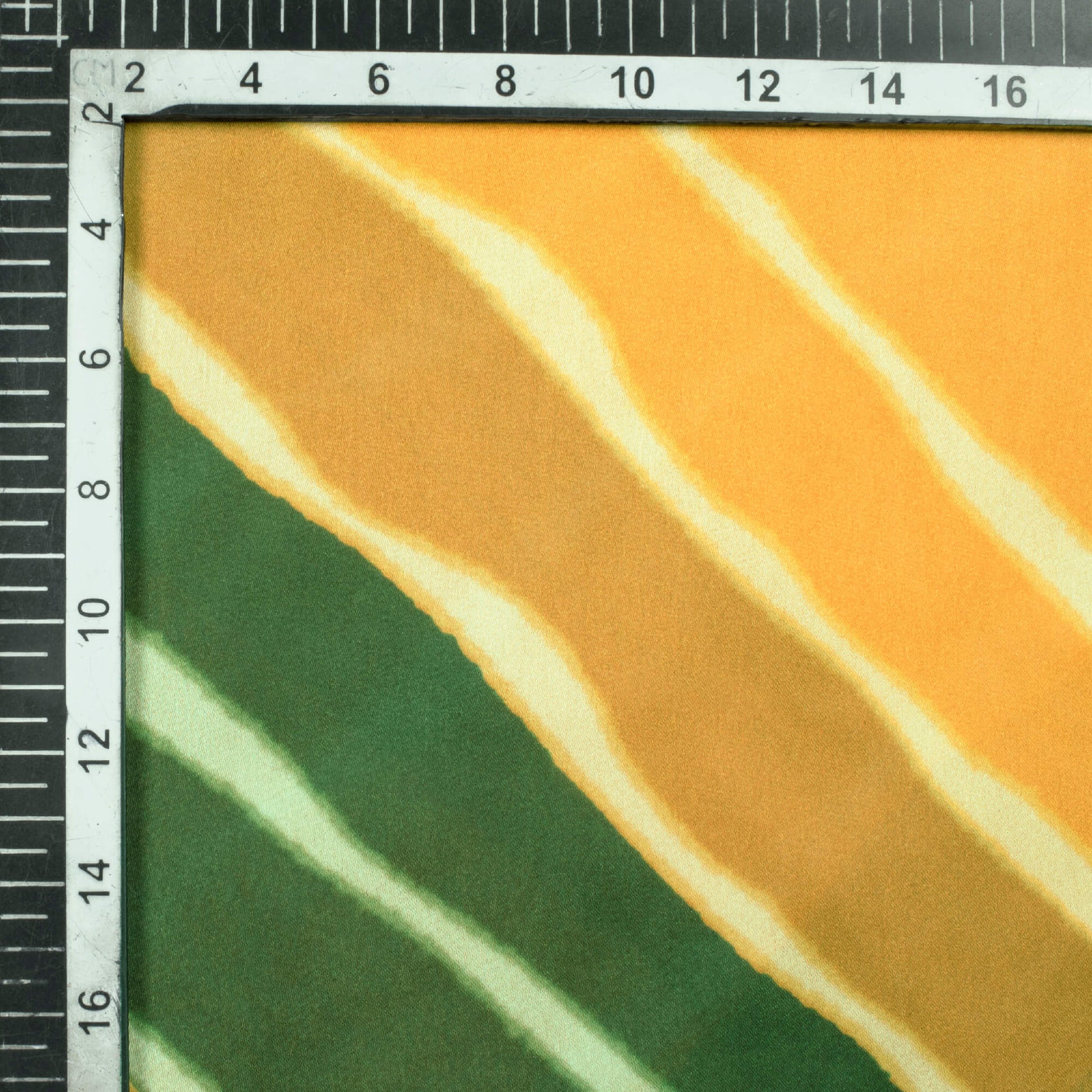 Yellow And Bottle Green Leheriya Pattern Digital Print Georgette Satin Fabric - Fabcurate