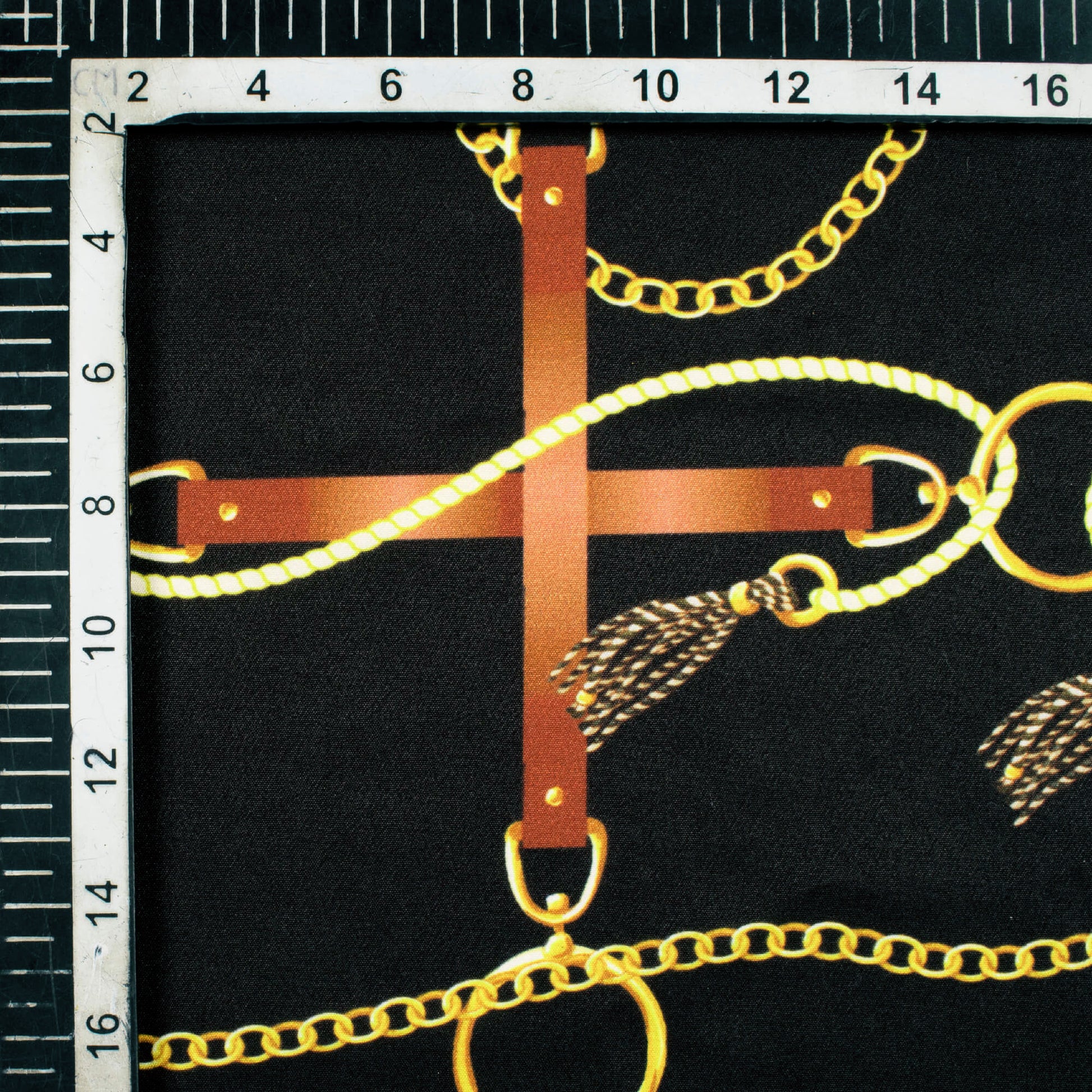 Black And Brown Chain Pattern Digital Print American Crepe Fabric - Fabcurate