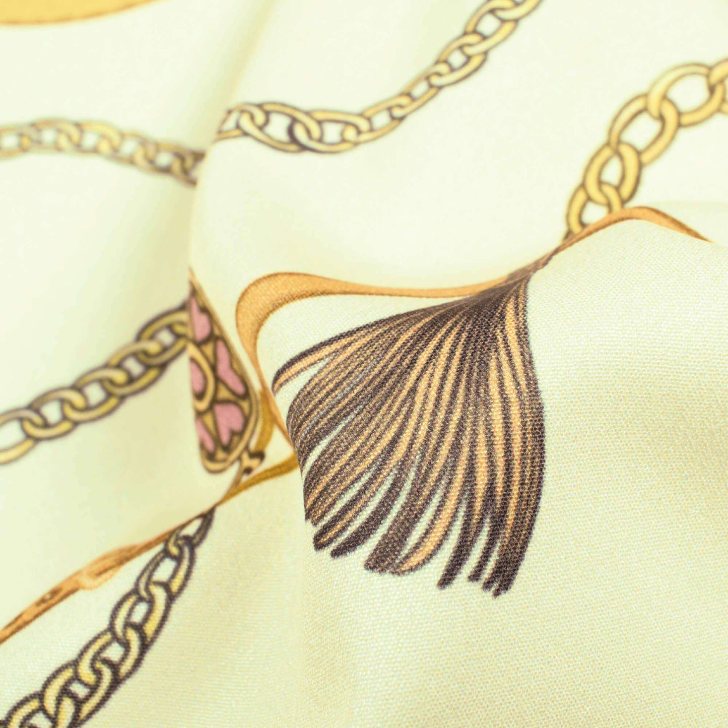 Cream And Ochre Yellow Chain Pattern Digital Print American Crepe Fabric - Fabcurate