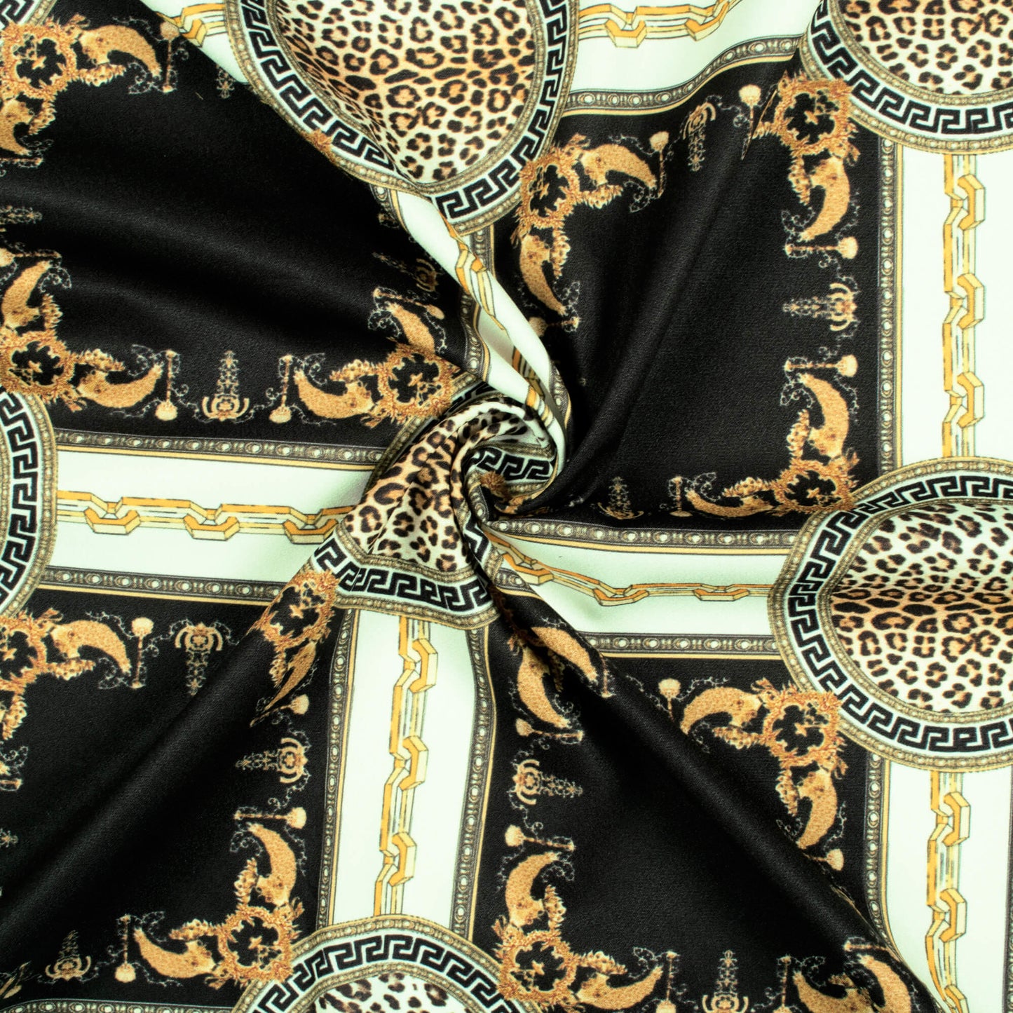 Black And Dijon Yellow Chain Pattern Digital Print American Crepe Fabric - Fabcurate