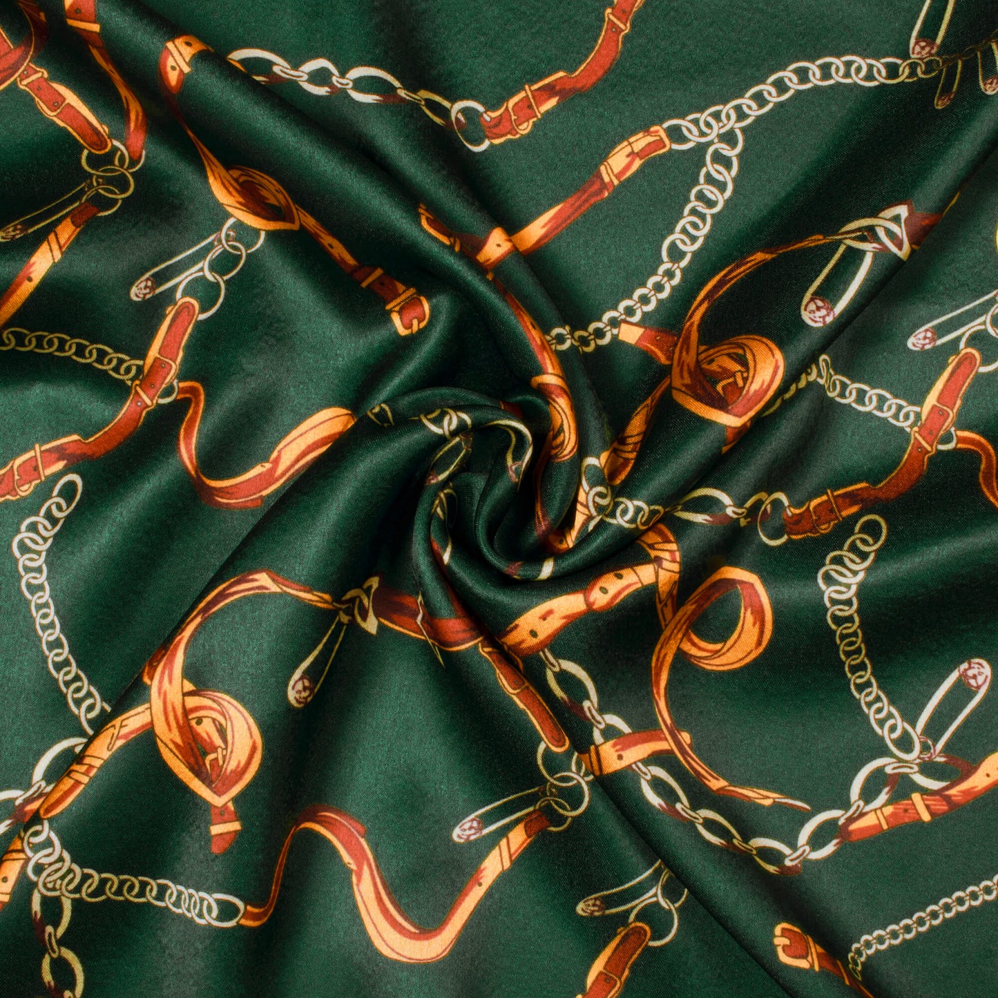Green And Orange Chain Pattern Digital Print Japan Satin Fabric