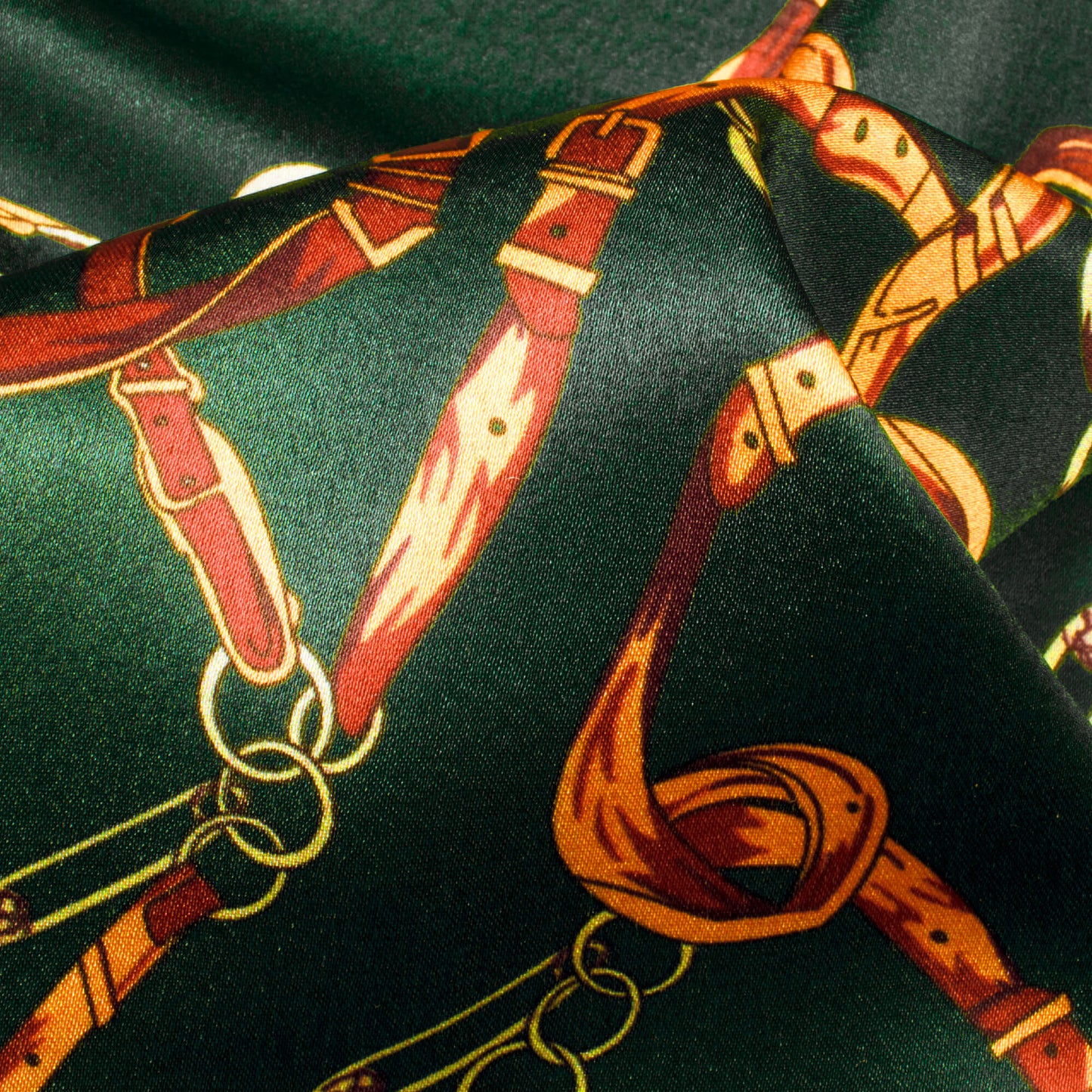 Green And Orange Chain Pattern Digital Print Japan Satin Fabric