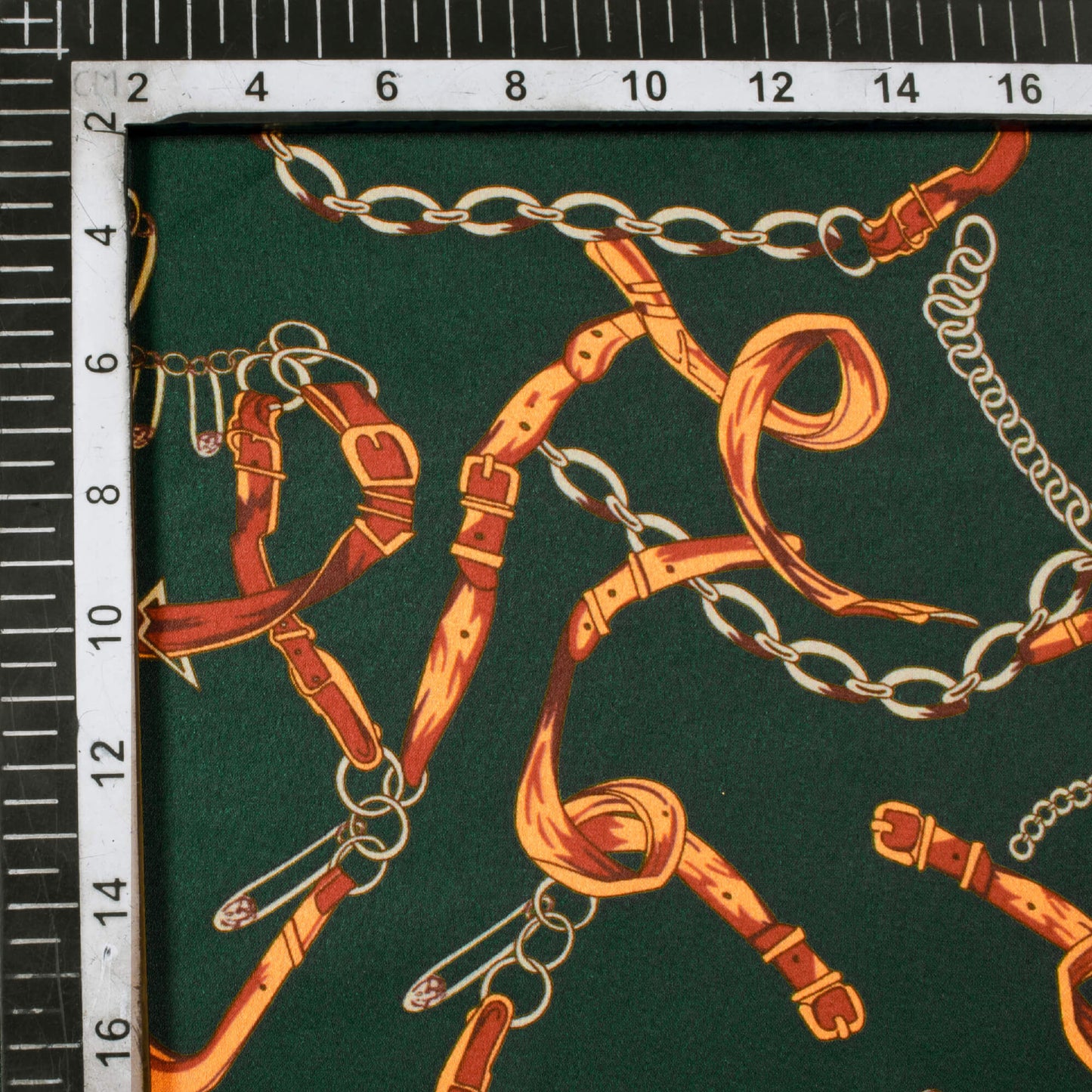 Green And Orange Chain Pattern Digital Print Japan Satin Fabric