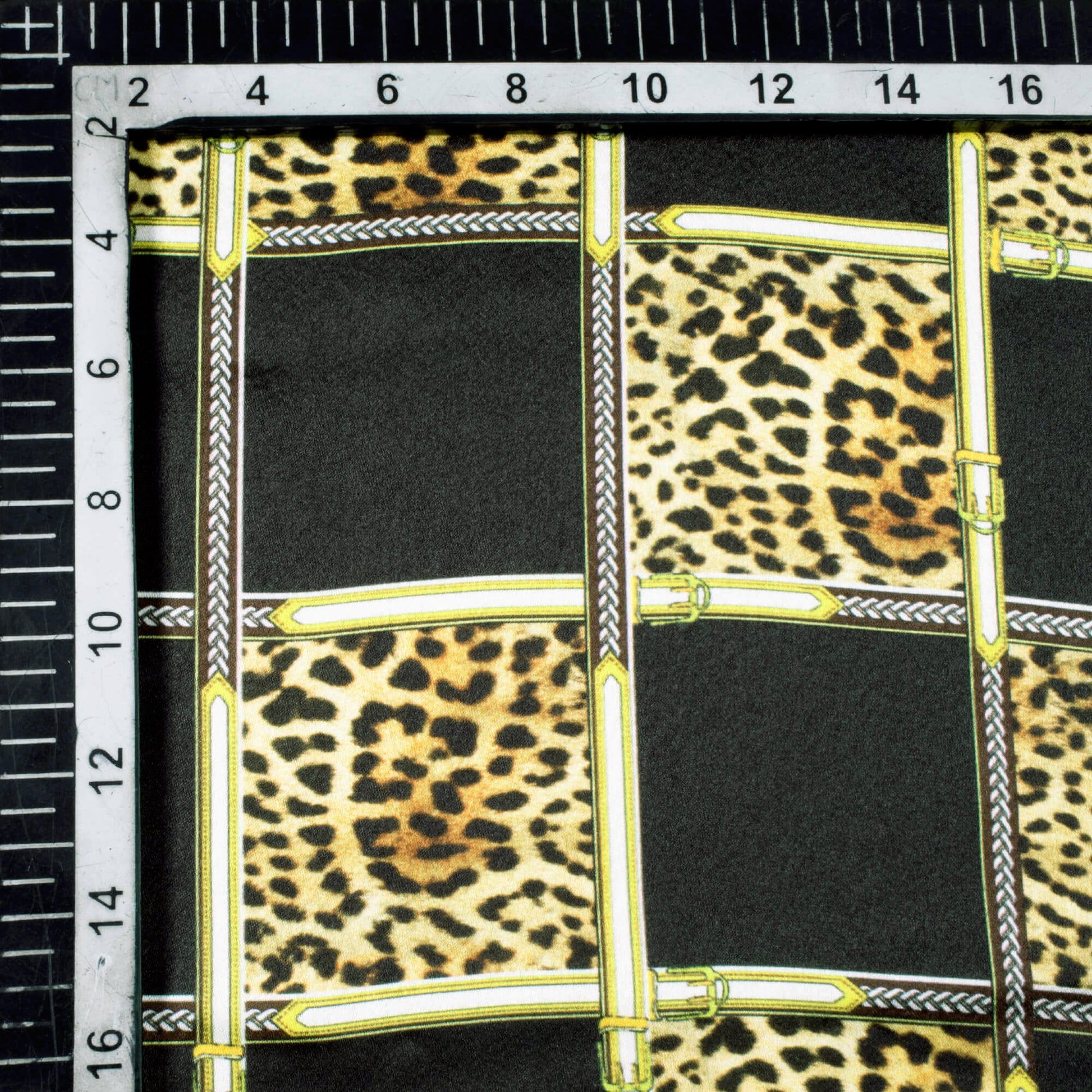 Black And Brown Chain Pattern Digital Print Japan Satin Fabric - Fabcurate