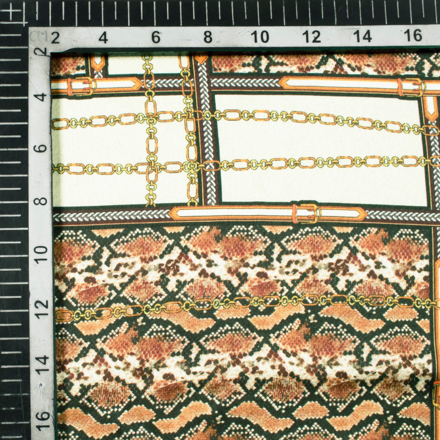 Brown And Cream Chain Pattern Digital Print Japan Satin Fabric - Fabcurate