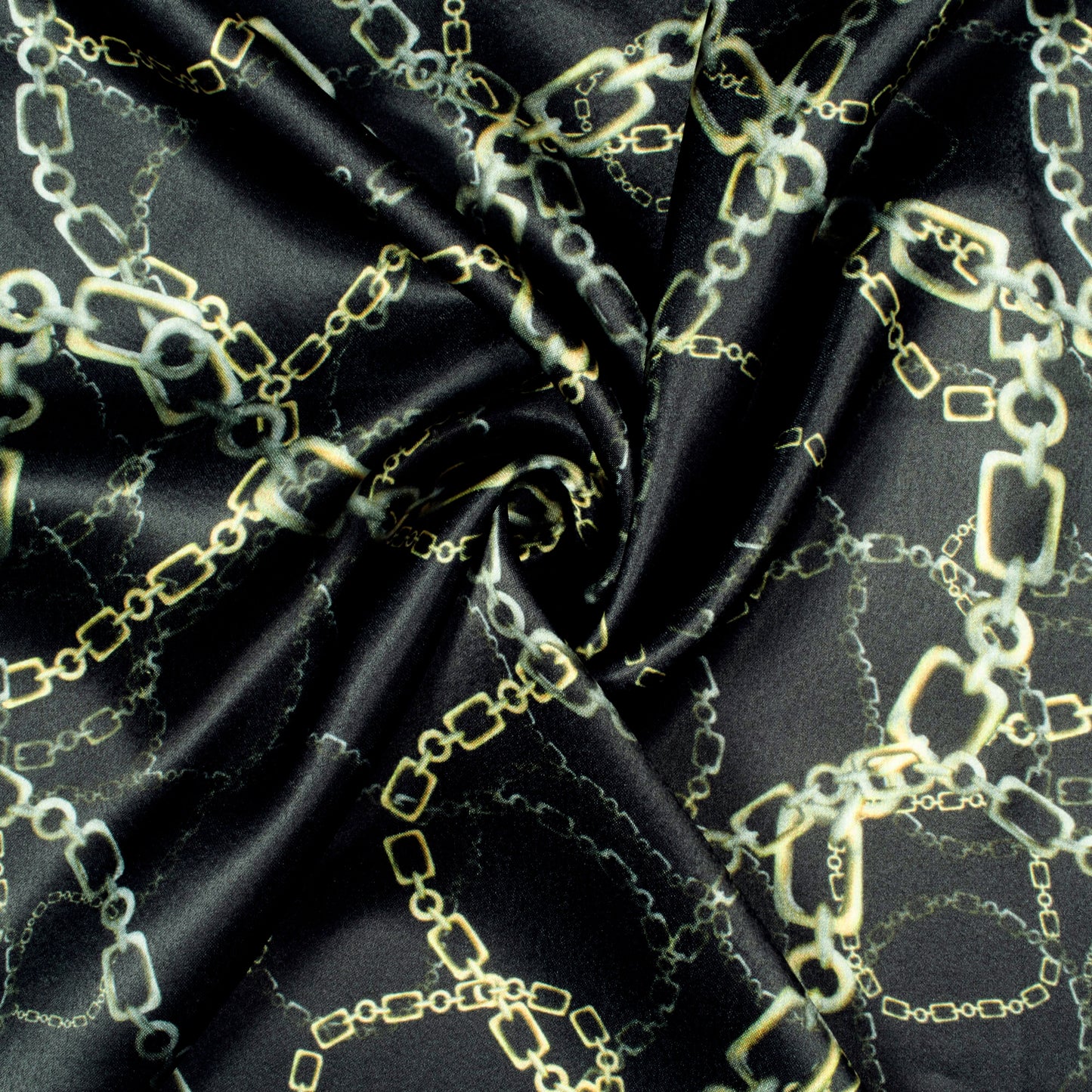 Black And Pewter Grey Chain Pattern Digital Print Japan Satin Fabric - Fabcurate