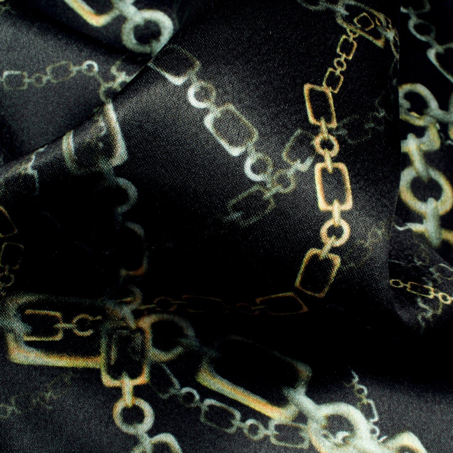 Black And Pewter Grey Chain Pattern Digital Print Japan Satin Fabric - Fabcurate