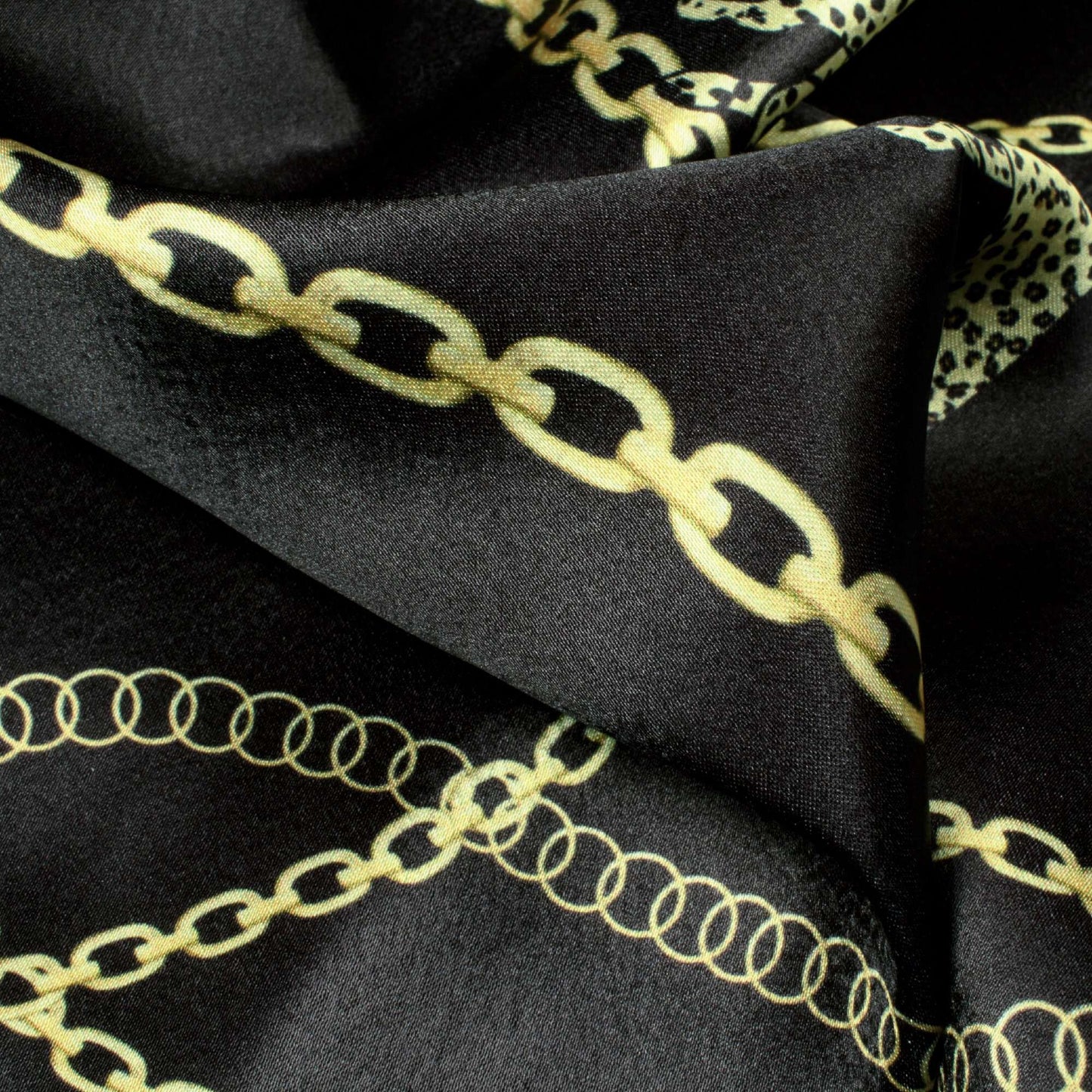 Black And Laguna Yellow Chain Pattern Digital Print Japan Satin Fabric - Fabcurate