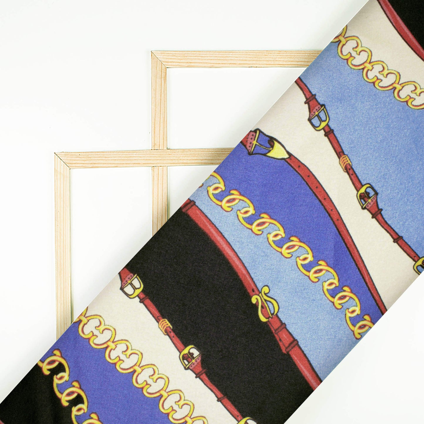 Sky Blue And Black Chain Pattern Digital Print Japan Satin Fabric
