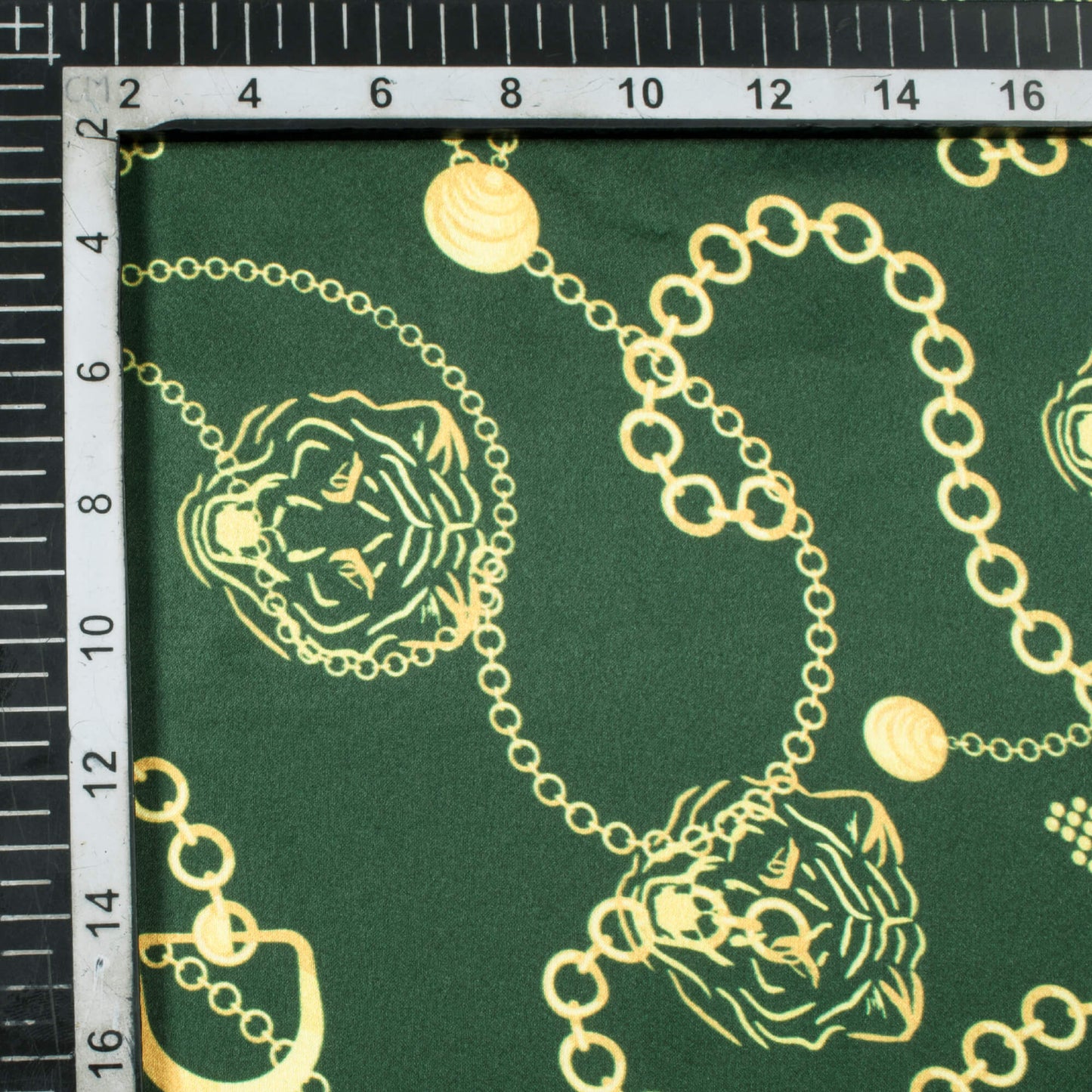 Green And Yellow Chain Pattern Digital Print Japan Satin Fabric - Fabcurate