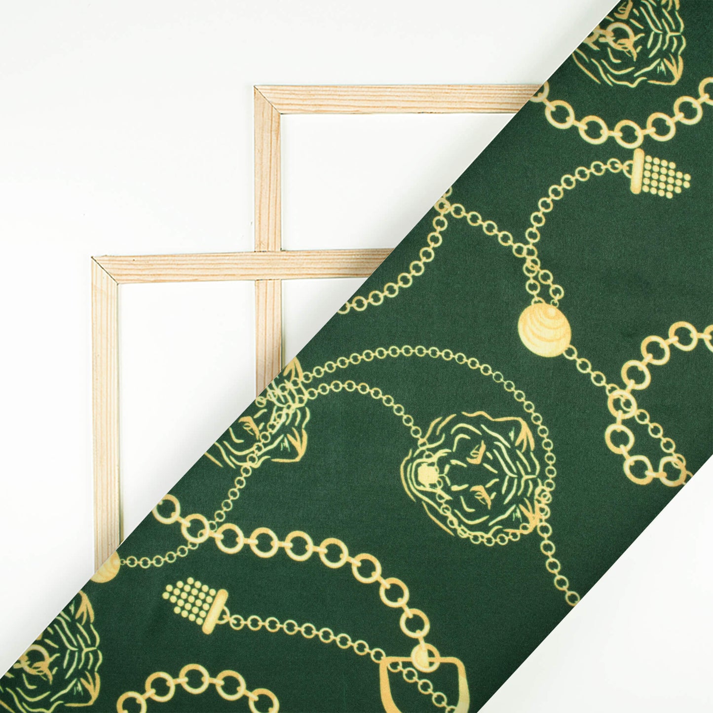 Green And Yellow Chain Pattern Digital Print Japan Satin Fabric - Fabcurate