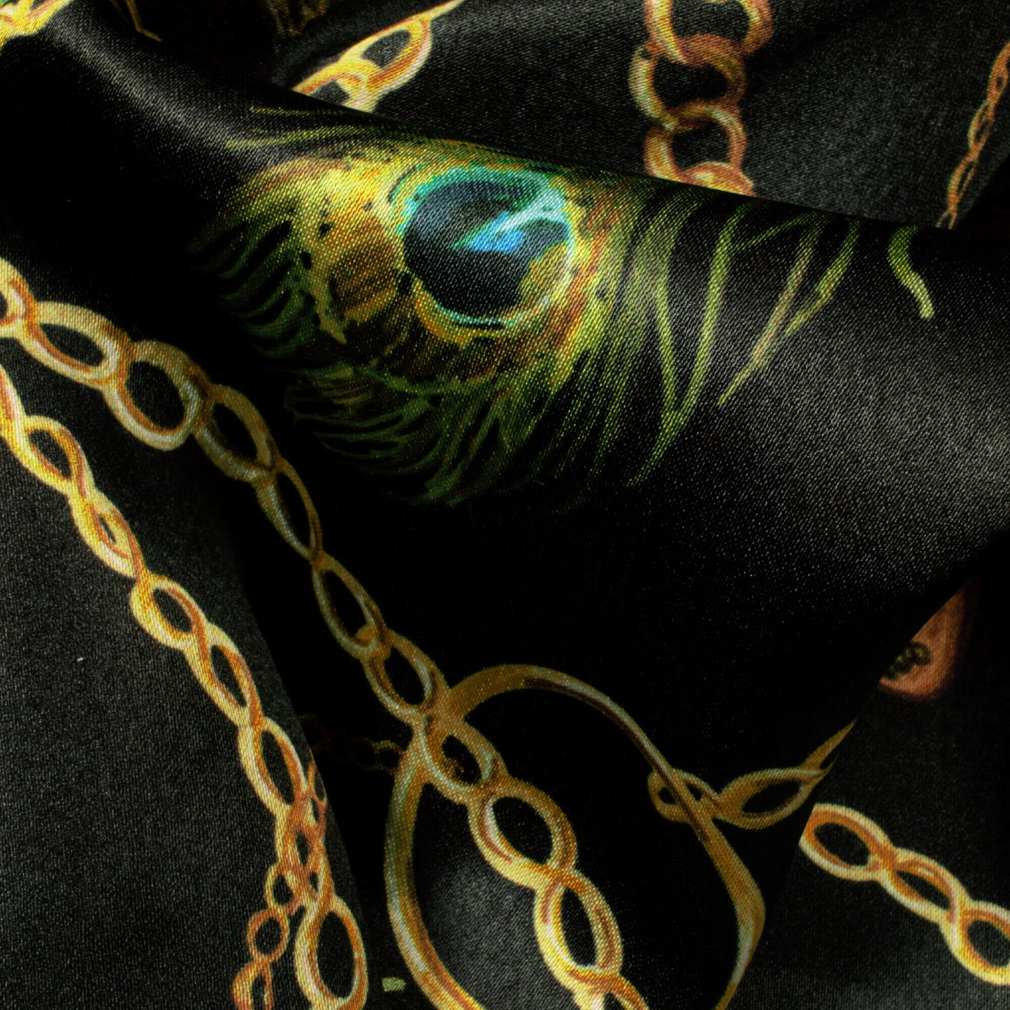 Black And Gold Yellow Chain Pattern Digital Print Japan Satin Fabric