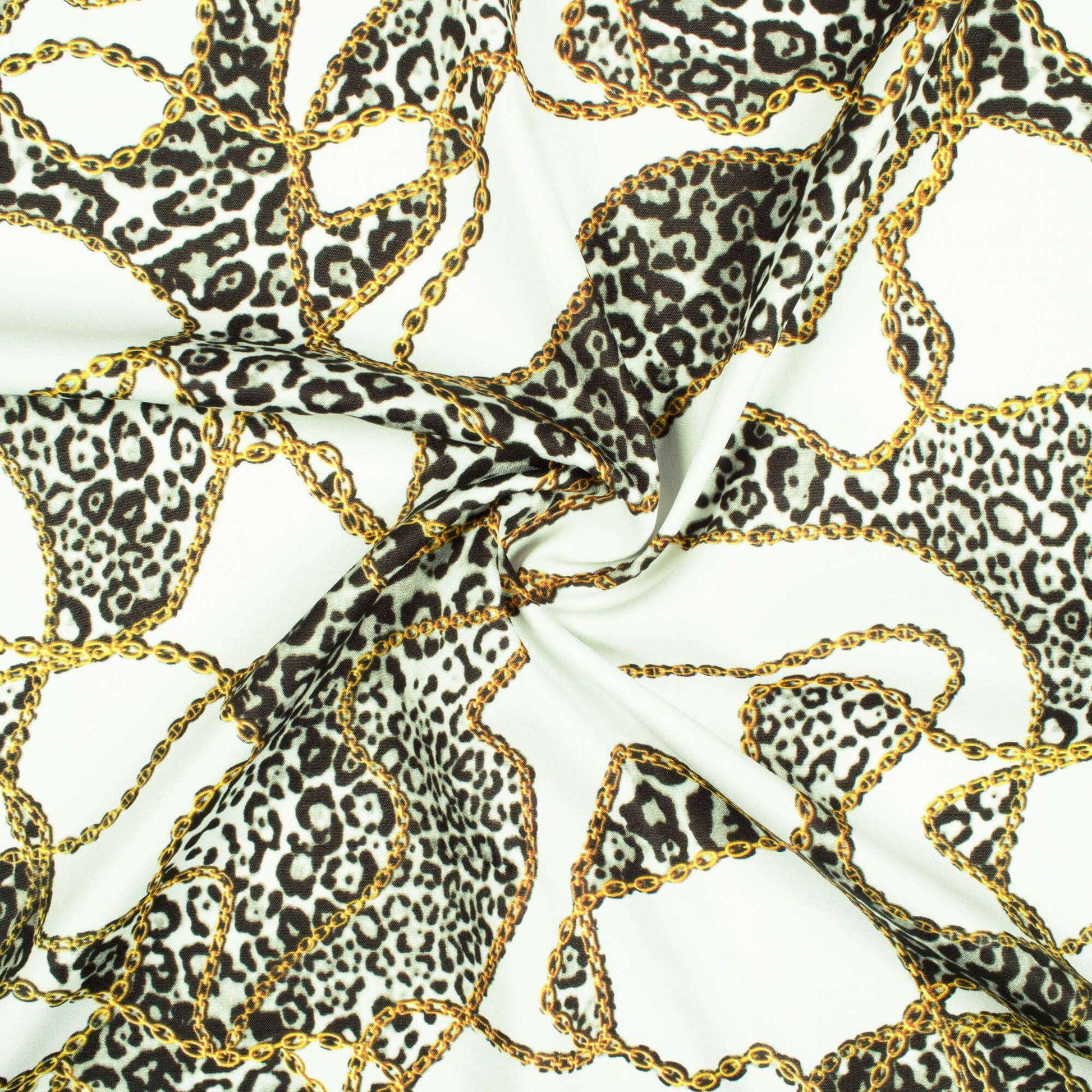 Black And Off White Chain Pattern Digital Print American Crepe Fabric - Fabcurate