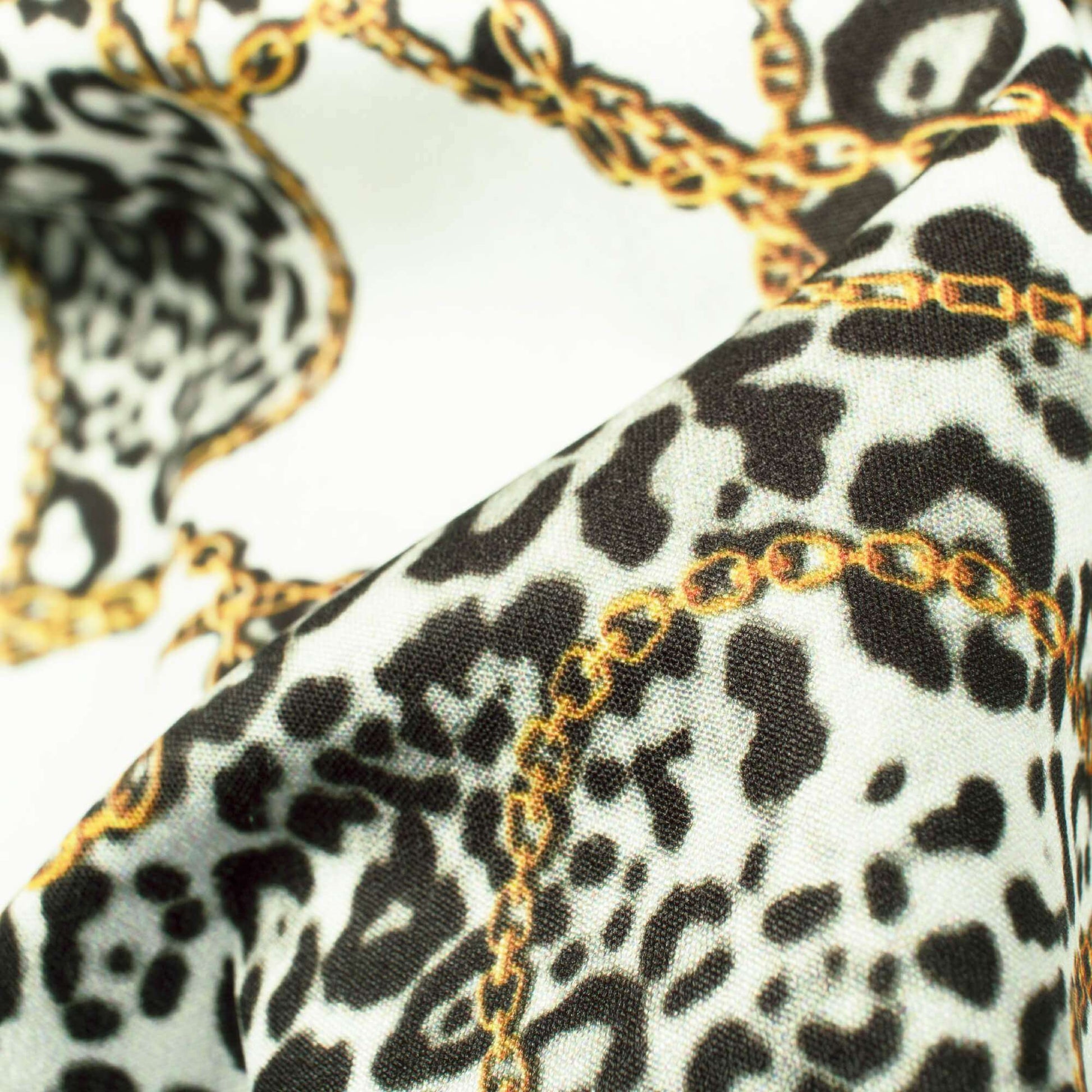 Black And Off White Chain Pattern Digital Print American Crepe Fabric - Fabcurate
