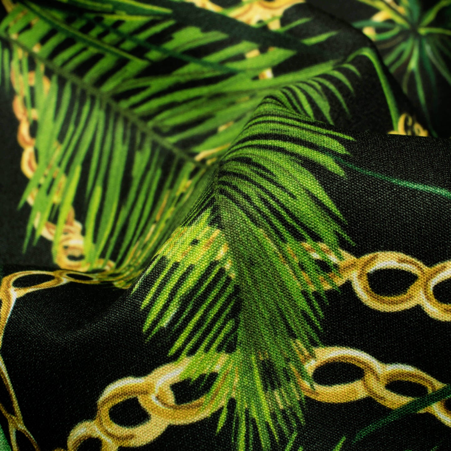 Black And Green Chain Pattern Digital Print American Crepe Fabric - Fabcurate