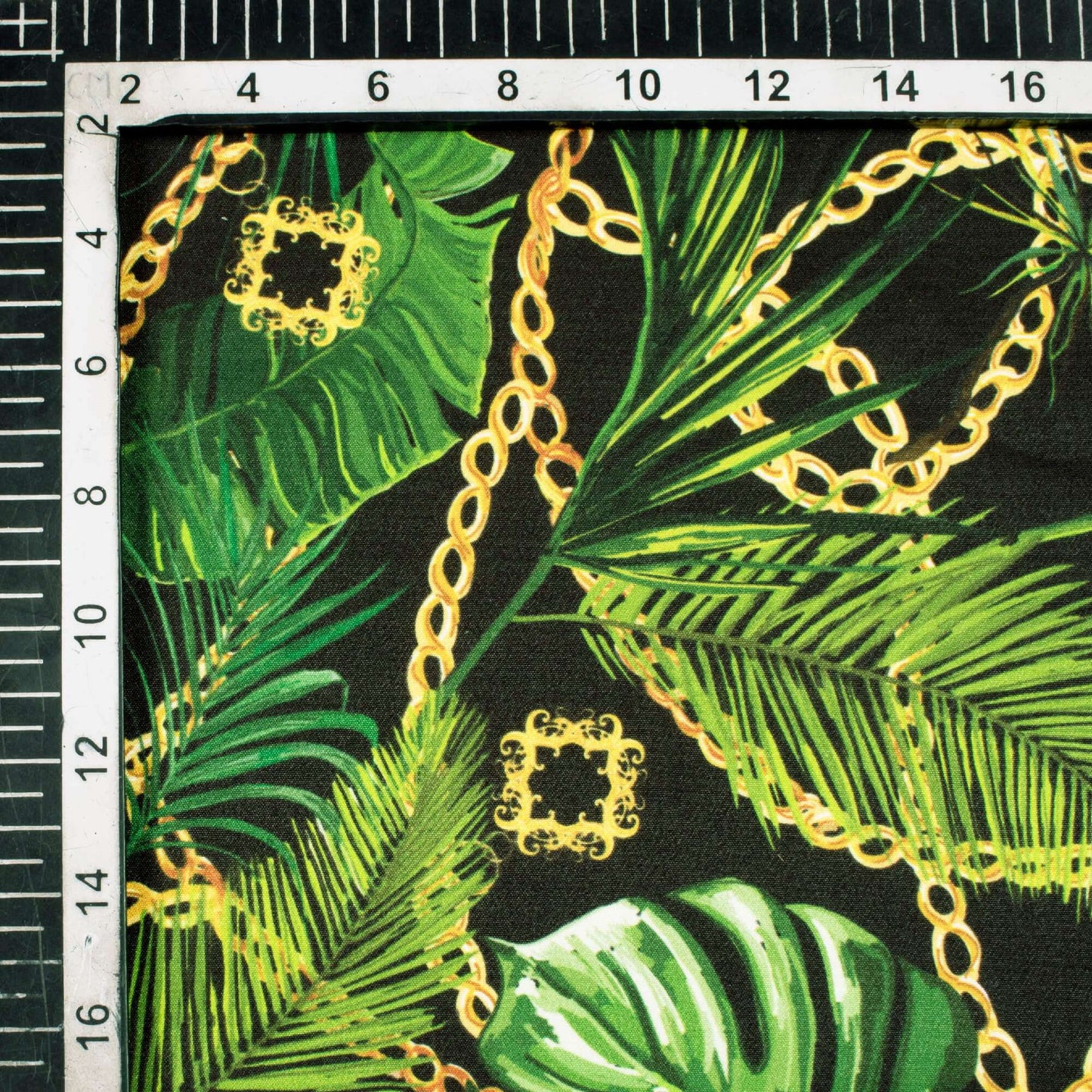 Black And Green Chain Pattern Digital Print American Crepe Fabric - Fabcurate