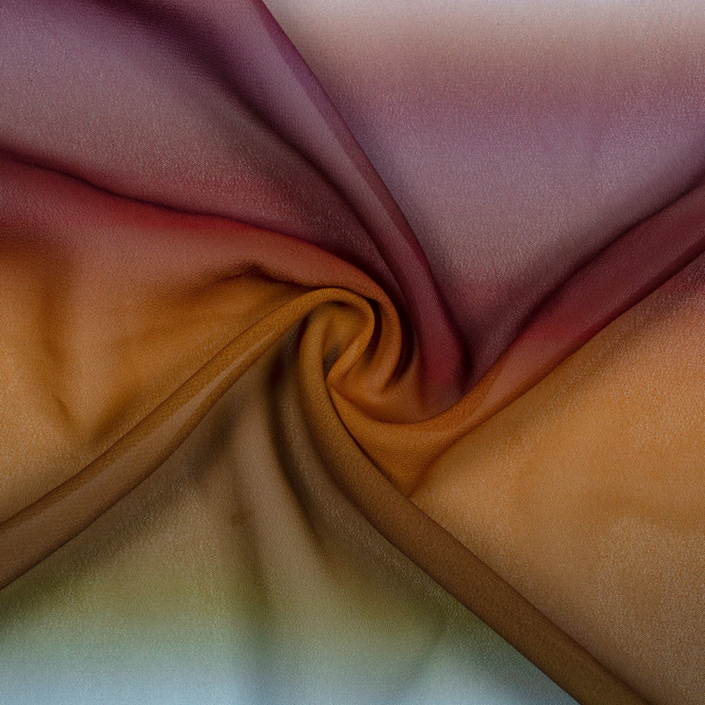 Brown And Sky Blue Rainbow Pattern Digital Print Georgette Fabric