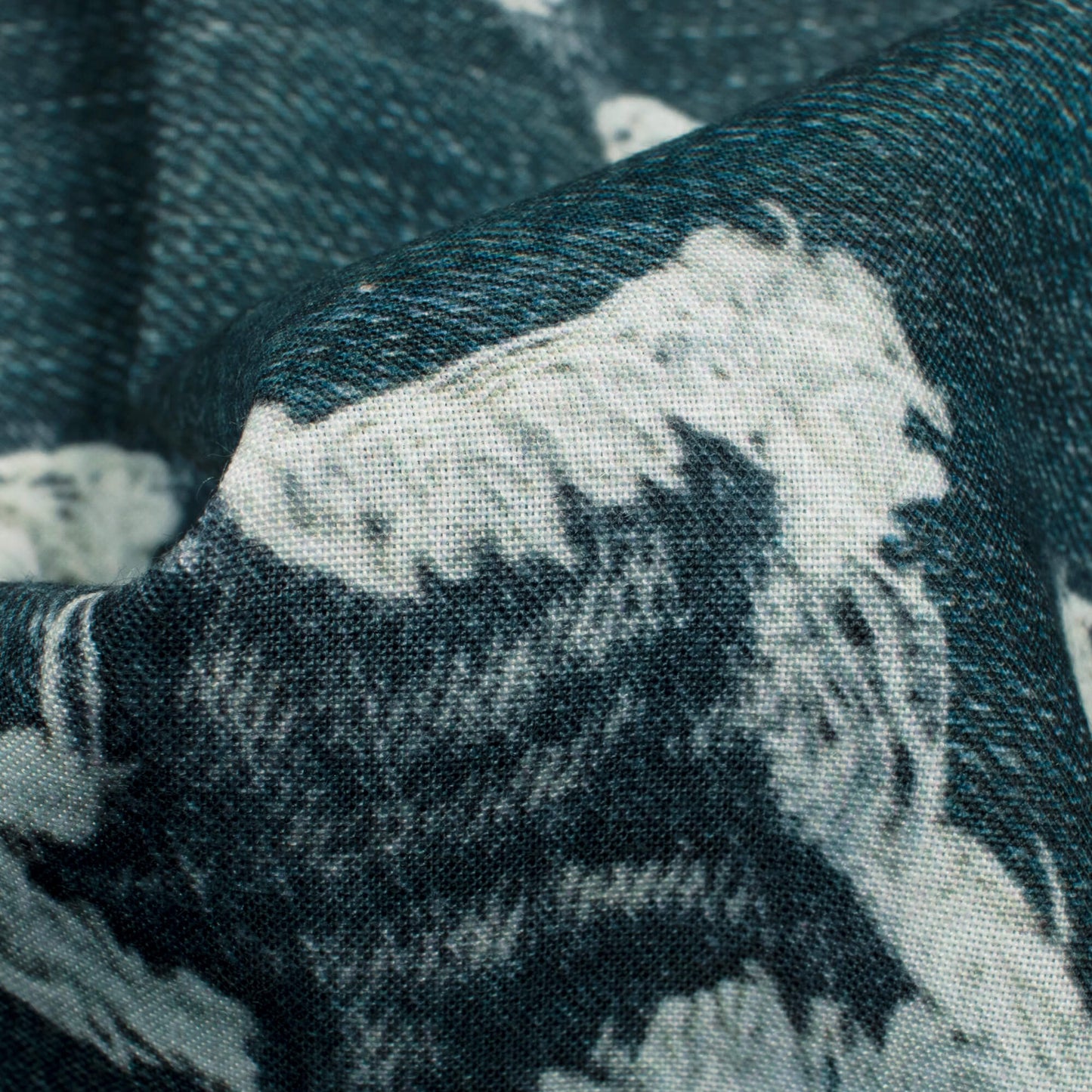 Dark Grey And Beige Denim Pattern Digital Print Rayon Fabric - Fabcurate