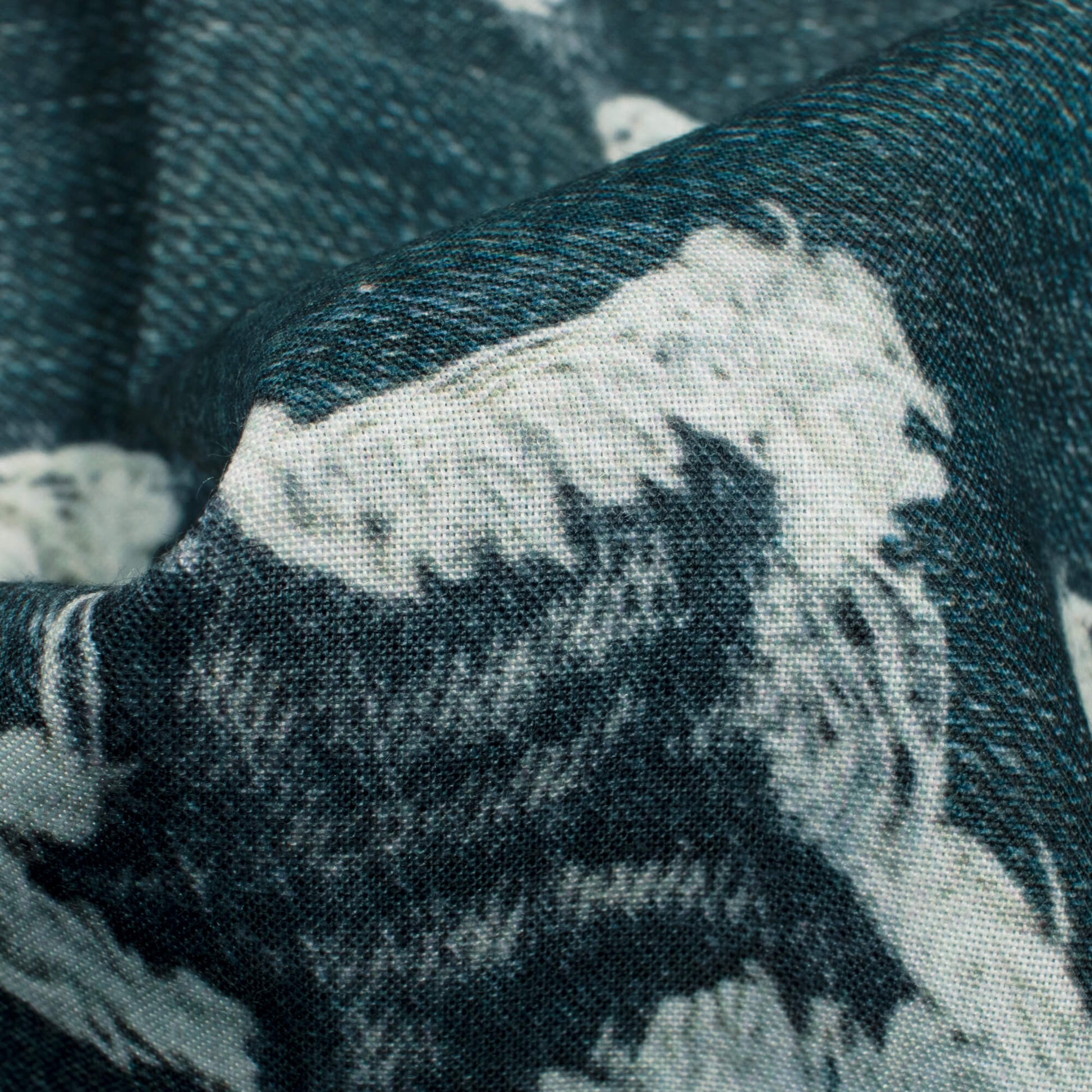 Dark Grey And Beige Denim Pattern Digital Print Rayon Fabric - Fabcurate