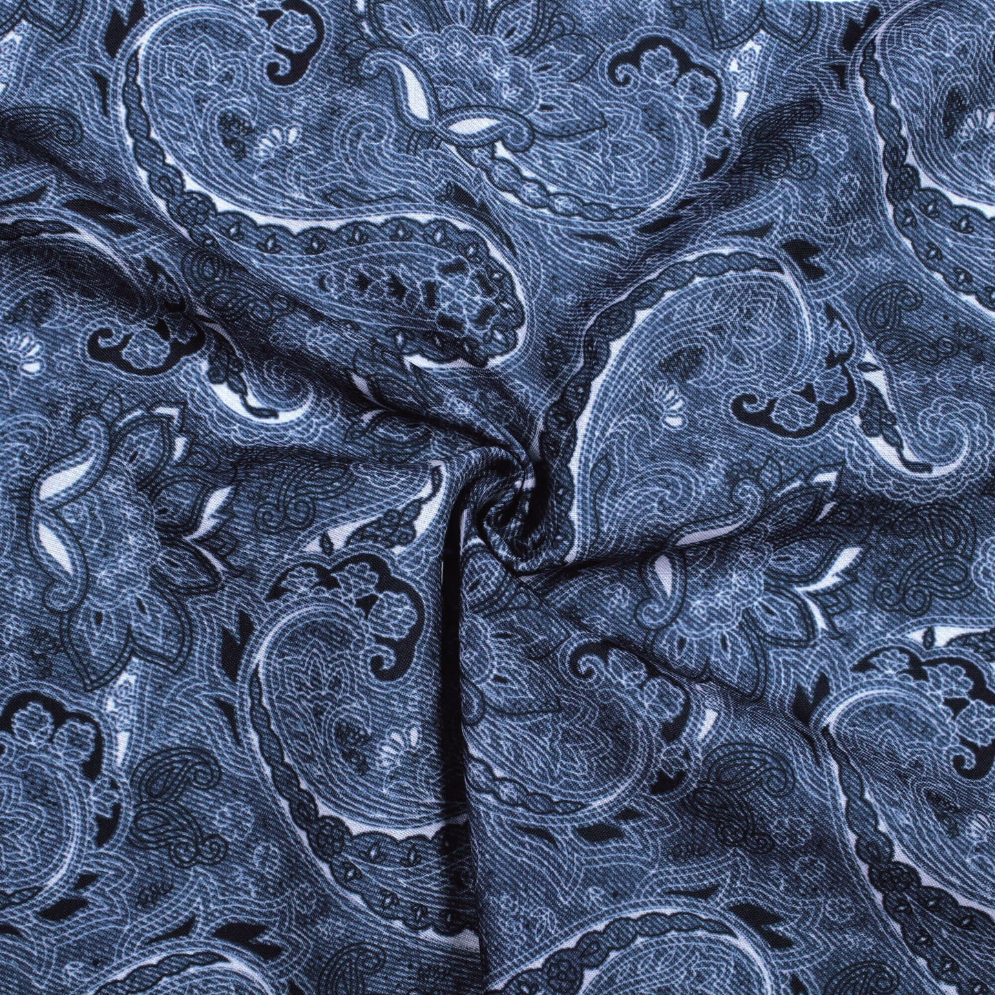 Yale Blue And Snow White Deniim Pattern Digital Print Rayon Fabric