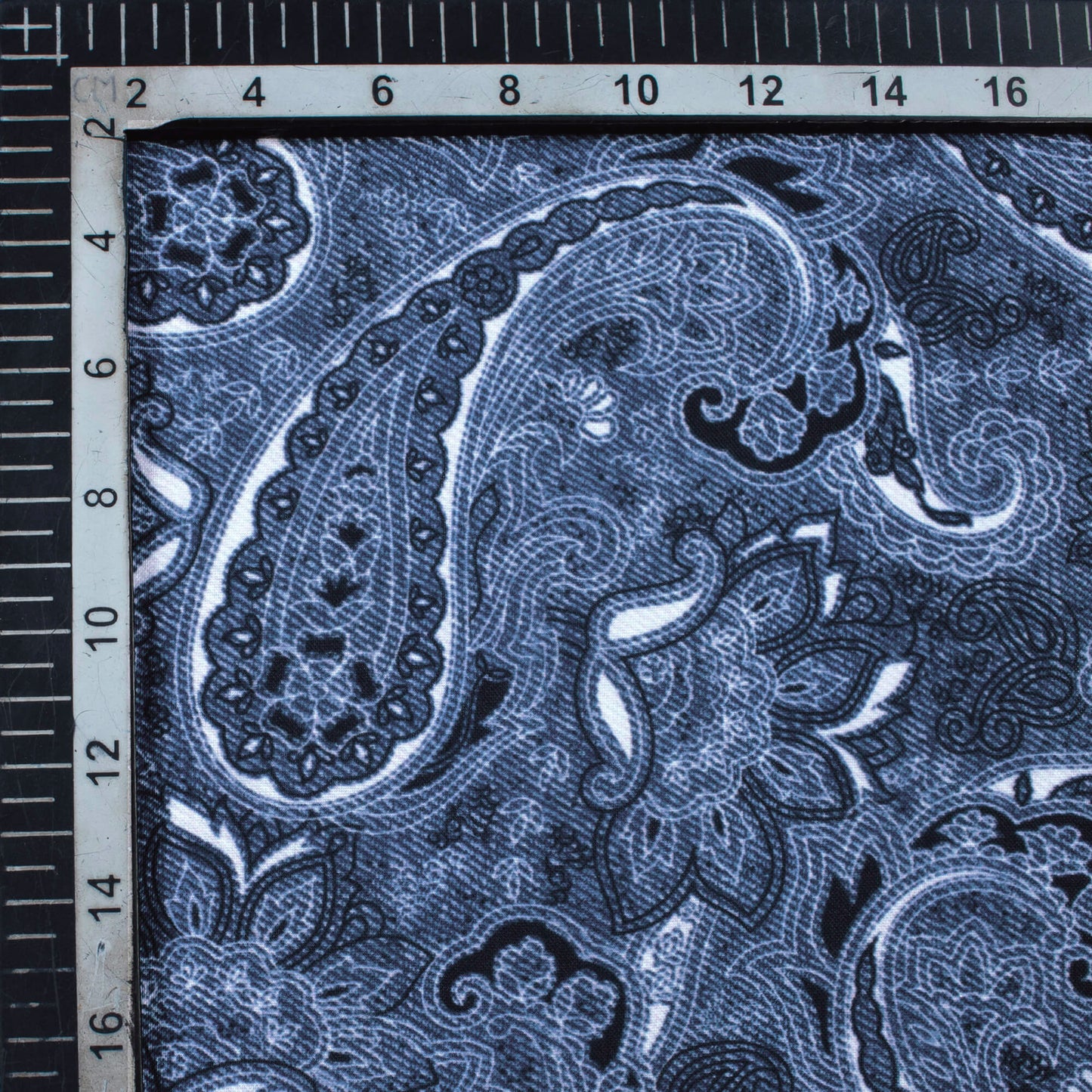 Yale Blue And Snow White Deniim Pattern Digital Print Rayon Fabric