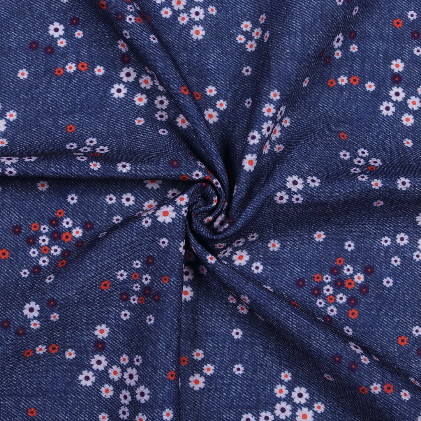 Yale Blue And Red Deniim Pattern Digital Print Rayon Fabric