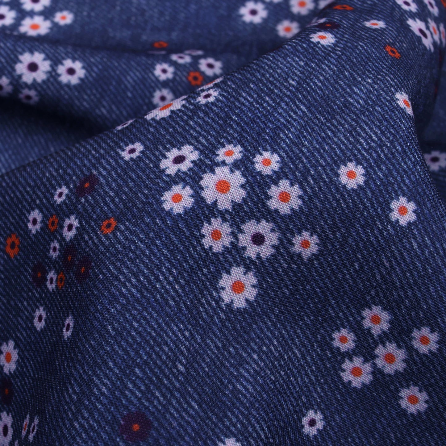 Yale Blue And Red Deniim Pattern Digital Print Rayon Fabric
